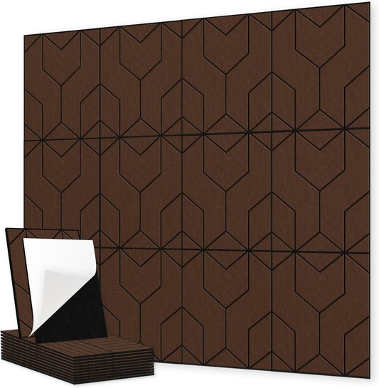 12-Pack Acoustic Panels, 16"x12"x0.4" Large Acoustic Wall Panels, Self-Adhesive Sound Absorbing Panels for Recording Studios & Offices, Brown+Black Decorative Acoustic Panels