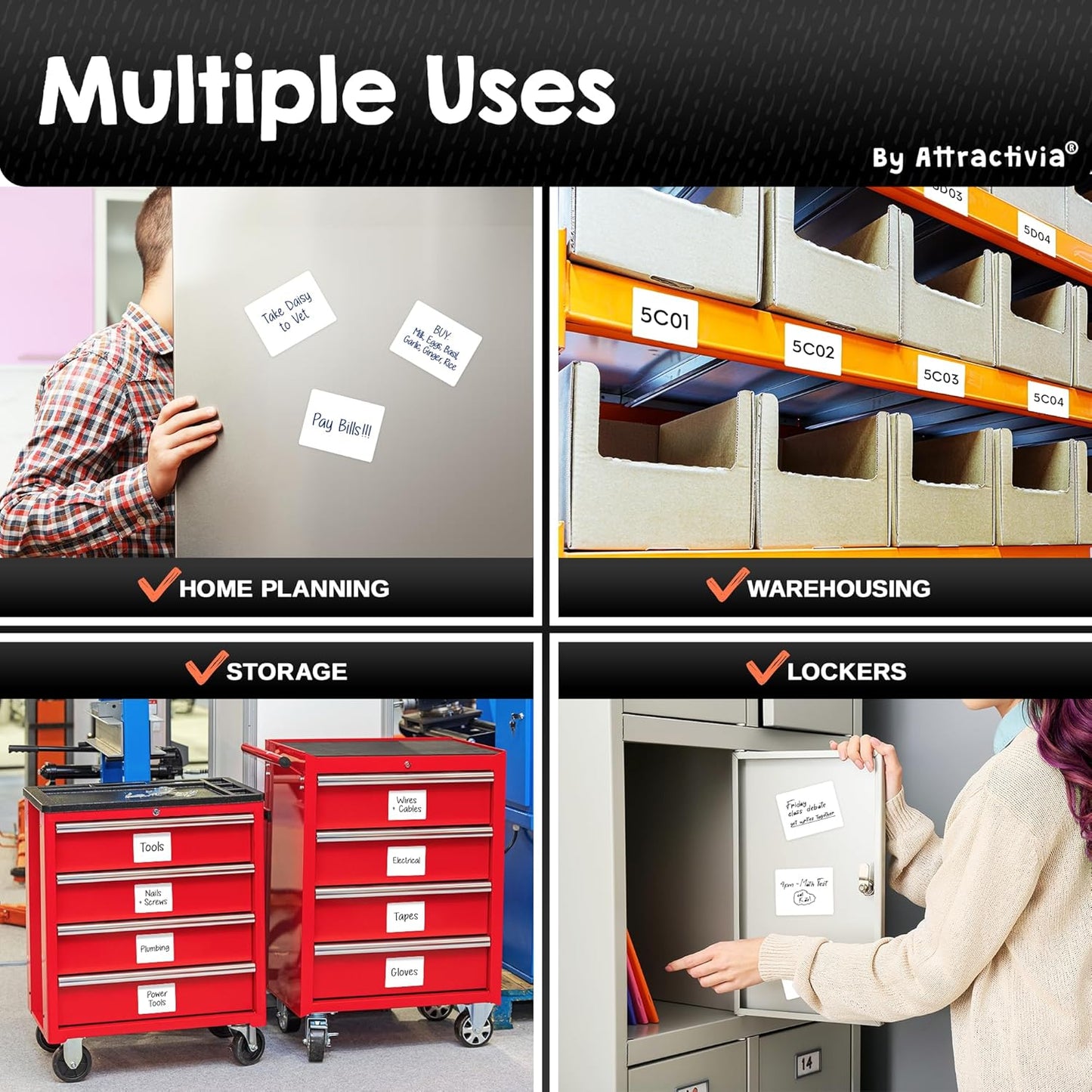 Dry Erase Magnetic Labels 3.7 x 2.8 in, Medium Dry Erase Magnets, 20-Pack, White Erasable Write-On All-Purpose Labels, for Office, Education, Home, Whiteboard