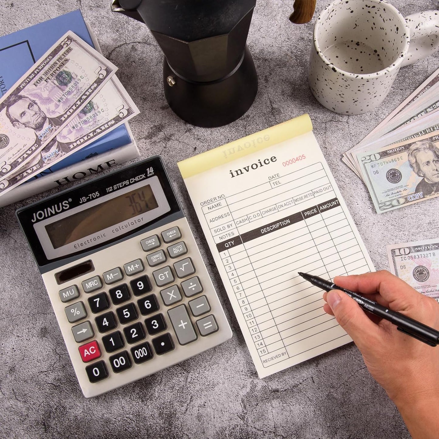 FOBSME Sales Order Books with 2-Part Carbonless Forms 8.27x5.51 Inch Invoice Books Receipt Record Book with Cardboard for Small Business Retail Stores (3 Pad,50 Sets Per Pad)