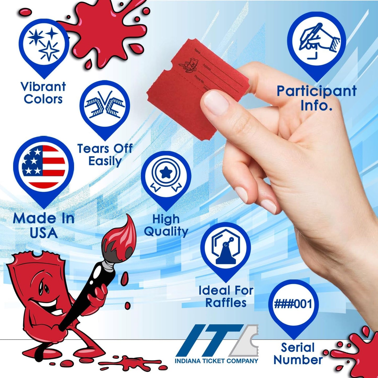 INDIANA TICKET CO. 2,000 Red Raffle Tickets Double Roll, Premium Quality 50/50 Raffle Tickets, Tickets for Events, Carnivals, Door Prizes, Drinks and More