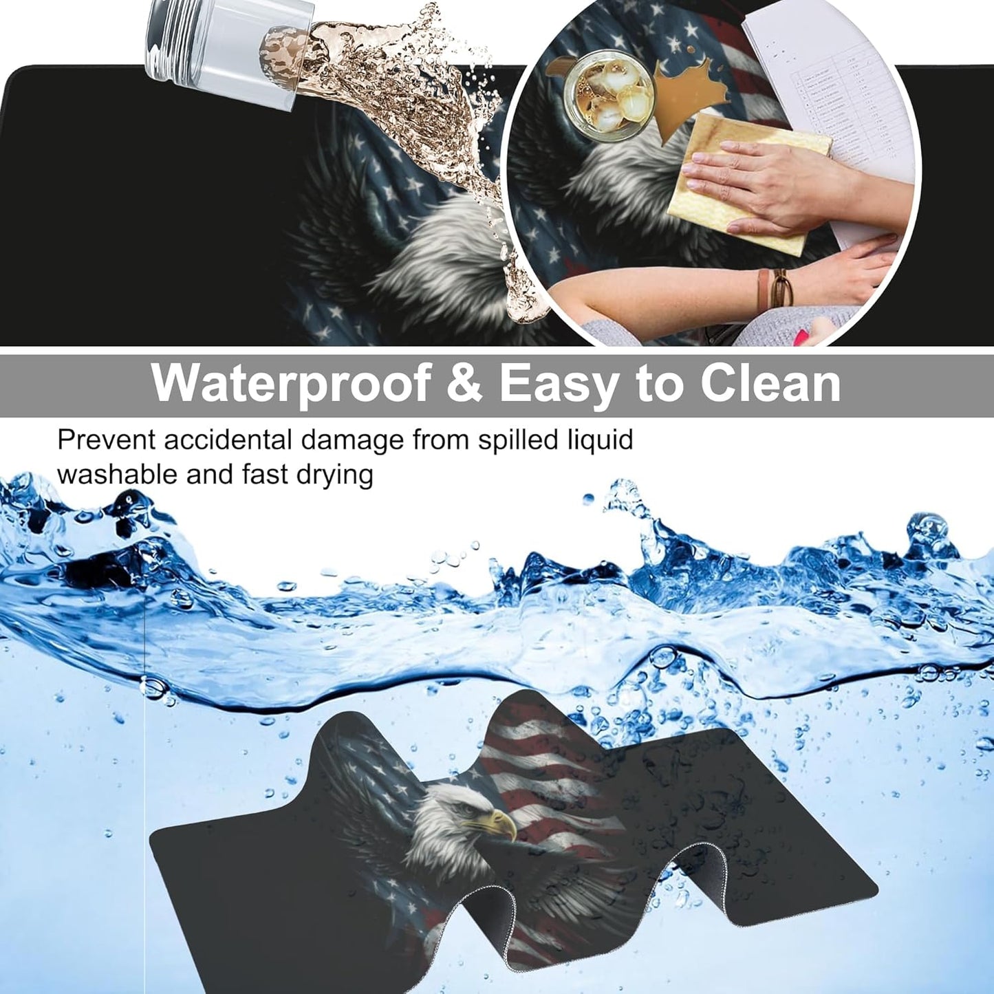 Desk Mat, USA Flag and Bald Eagle Extended Large Gaming Mouse Pad for Desk XXL, Non-Slip Rubber Base Stitched Edges Long Computer Keyboard Desk Pad Mouse Mat for Home Office Gaming 35.4"X15.7"