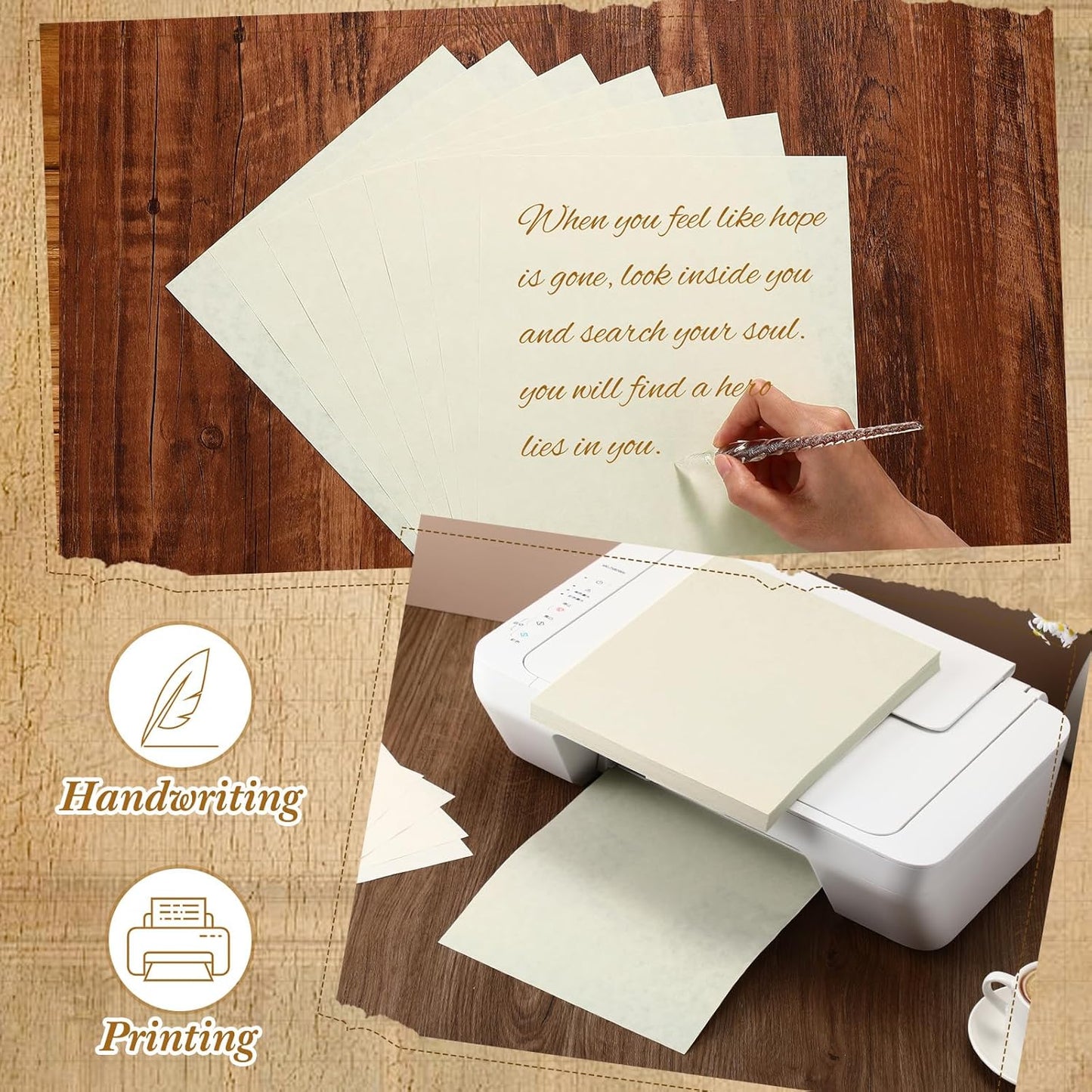 Epakh 300 Pcs Old Age Parchment Paper 8.5 x 11 Inch Standard Letter Vintage Colored Old Parchment Double Side Printing Paper (Ivory)