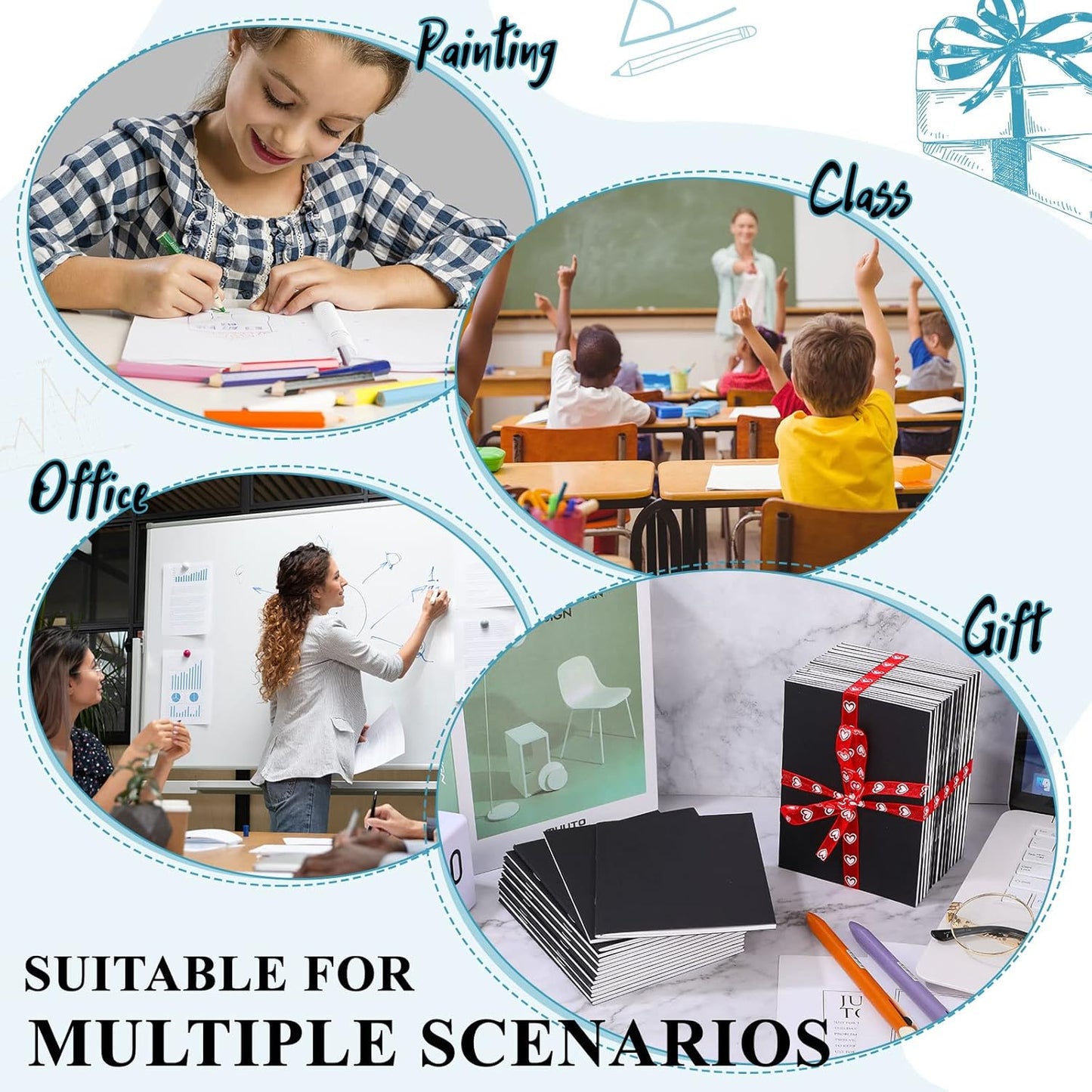 Epakh 100 Pack Mini Kraft Paper Notebook Bulk Small Blank Notebook Mini Unlined Pocket Journal Sketchbooks for Students School Writing, 48 Pages, 24 Sheets, 4.25 x 5.5 Inch (Black)