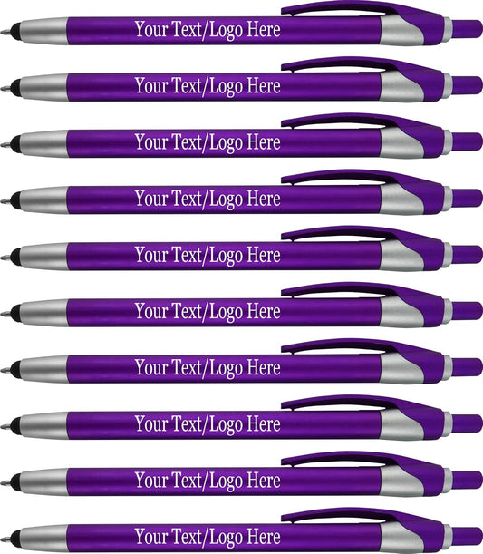 Personalized With your Custom Logo or Text Pens-Pack of 450- for Marketing, Parties, and Events, 2 in 1 Capacitive Stylus & Ballpoint Pen Compatible With Touchscreen Devices, Blue Ink,Purple Pens