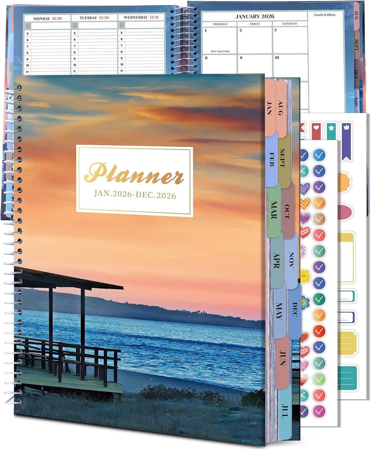 CAGIE Planner 2026 Monthly (Jan. 26-Dec. 26), 12 Month Academic Planner 8.5"x11", Large Daily Planner with Hourly Timeslot, Monthly Tab, Spiral Binding, Bookmark