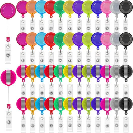 50 Pack Retractable Badge Reels,Retractable Badge Holder Reels with Belt Clip,Badge Reel Clips Holder for Hanging ID Card Key Chain Doctor Nurse Teachers Students Office Workers (Multi Color)