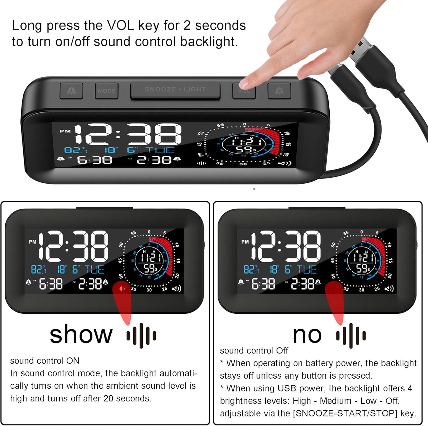 Digital Dual Alarm Clock for Bedroom,Visual Timer Clock for Kids,Dual Display Countdown Stopwatch Timer Dual Alarm Clock, Time Management Station for Homeschooling Teaching Home Kitchen Office (Black)