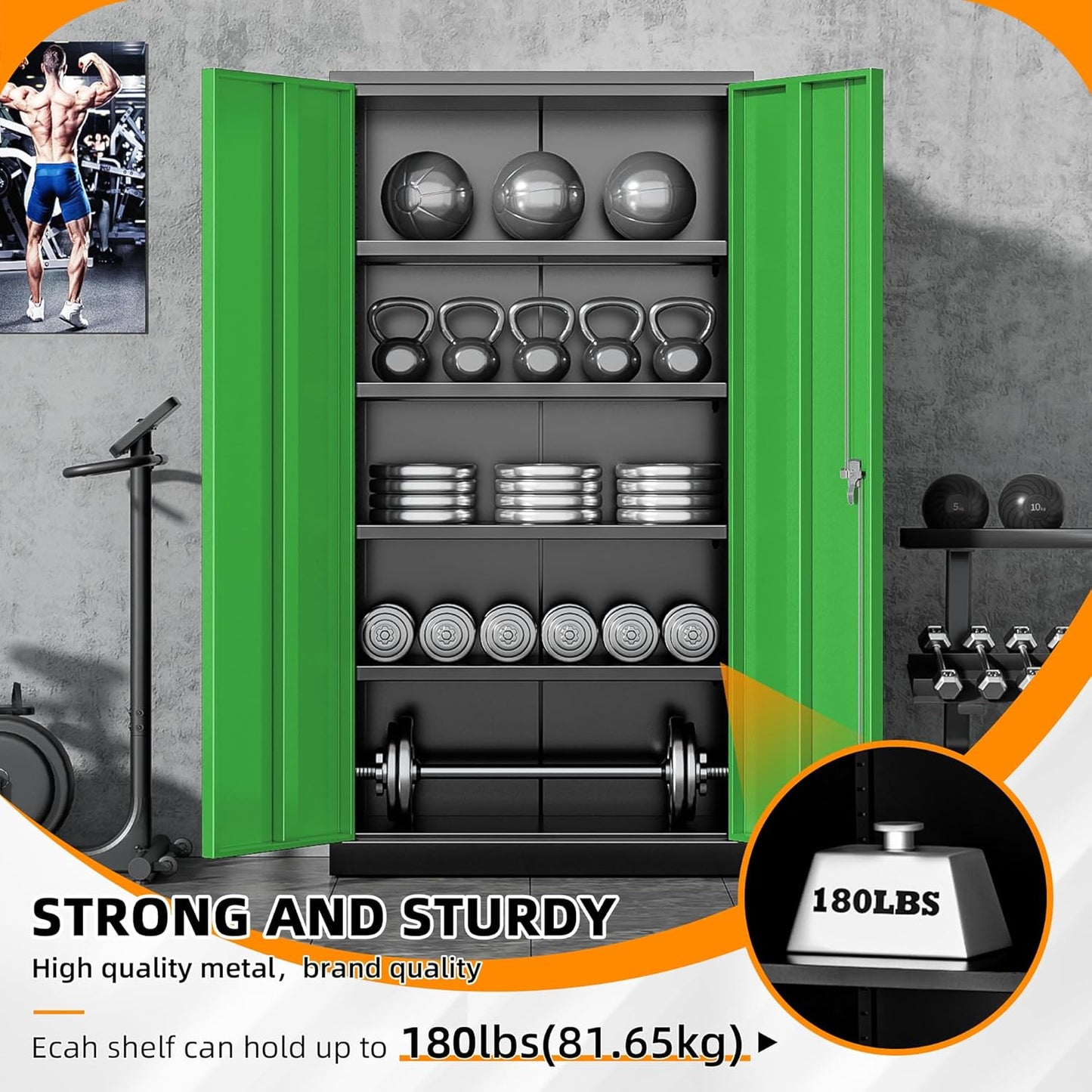 INTERGREAT Metal Storage Cabinet, Garage Steel Locking Cabinets with Doors and 4 Adjustable Shelves, Tall Lockable File Tool Cabinets for Home Office, Classroom Cabinet Basement, Black-Green