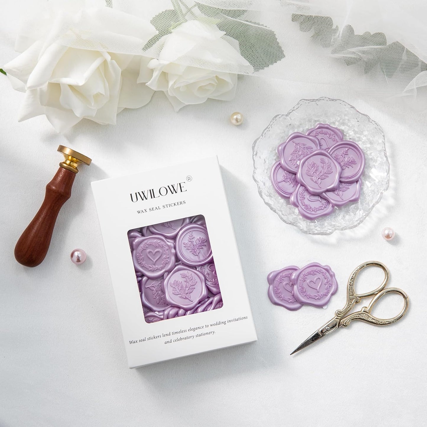 60 Pcs Lilac Wax Seal Stickers Self-Adhesive Envelope Seals Stamp Stickers, Perfect for Wedding Invitations Seating Chart Christmas Gift Wrapping 3 Designs in 1 Pack