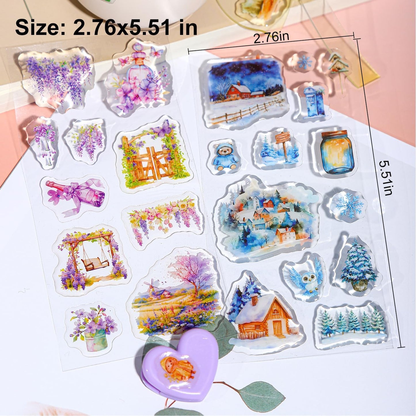 6pack Landscape 3D Epoxy Stickers, Cottagecore Aesthetic Scrapbook Supplies for Journaling, DIY Crafts, Phone Cases & Decorative Projects