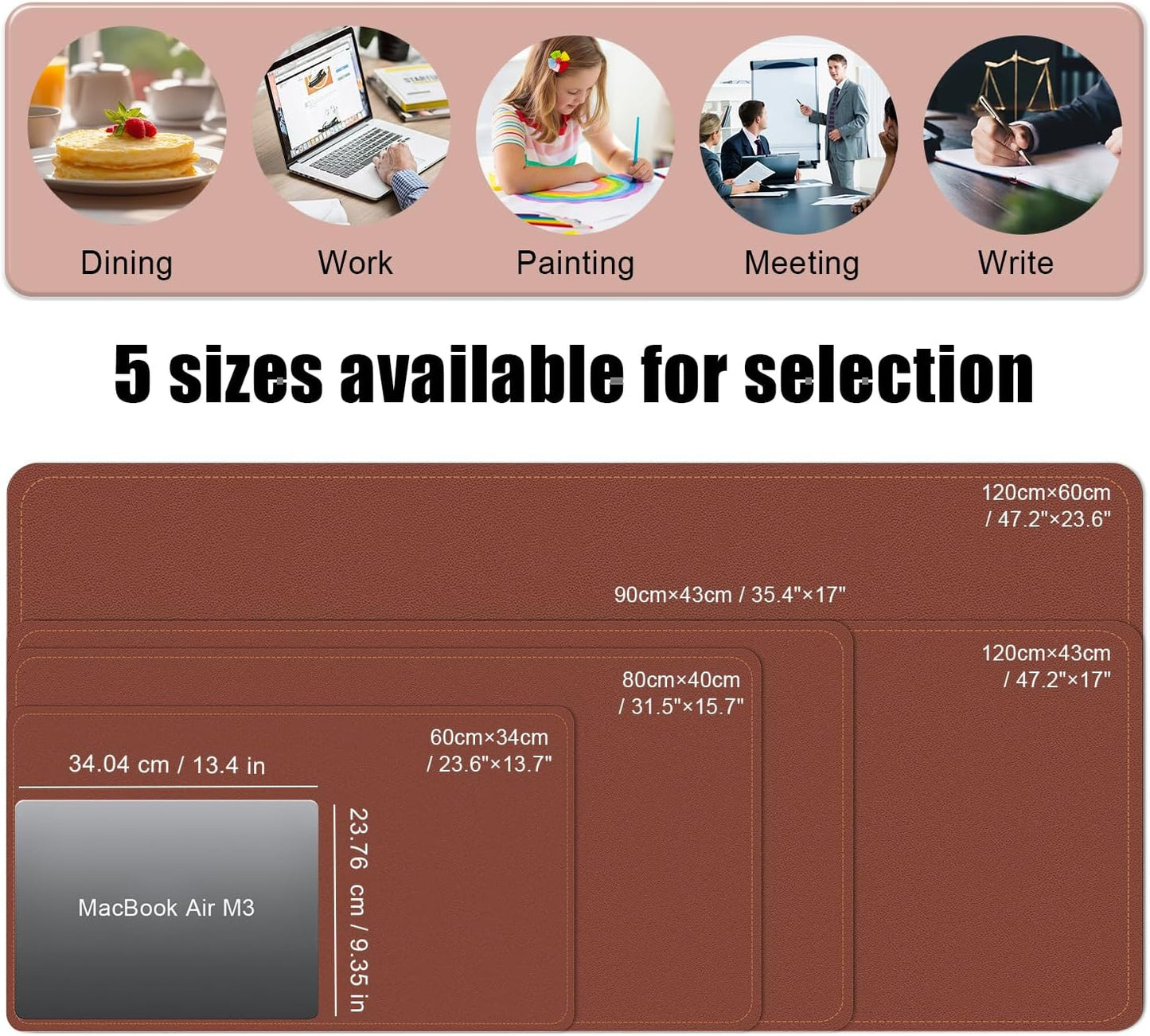 BLESWIN Large Desk Pad Mat 47.2"" x 17"", Office Desk Mat, Non-Slip PU Leather & Cork Desk Blotter for Keyboard and Mouse, Large Desk Mat, Large Mouse Pad for Office & Home(Brown)