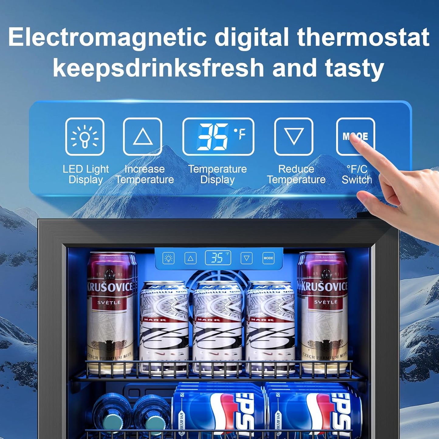 Beverage Refrigerator Cooler, 120 Can Drink Fridge with Glass Door for Soda Beer or Wine, Digital Temperature Control, Mini Fridge for Bedroom, Bar, Office (Black, 3.23 Cu.Ft)