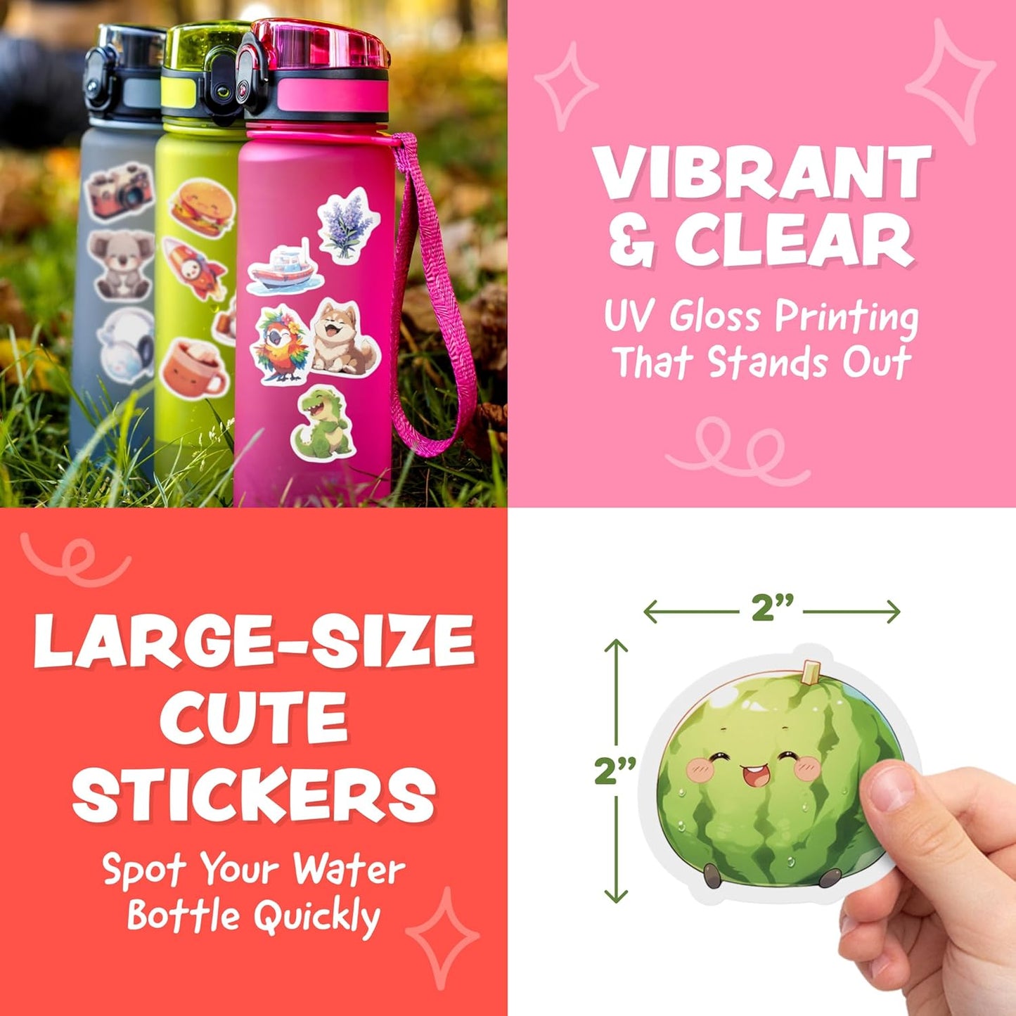Cute Stickers for Kids - Kawaii Stickers for Kids Classroom Decor, Water Bottle & Teacher Rewards - 108pc Easy Peel Bulk Pack for Teens - Waterproof Vinyl Decals - Scrapbooking, Journaling, Notebook