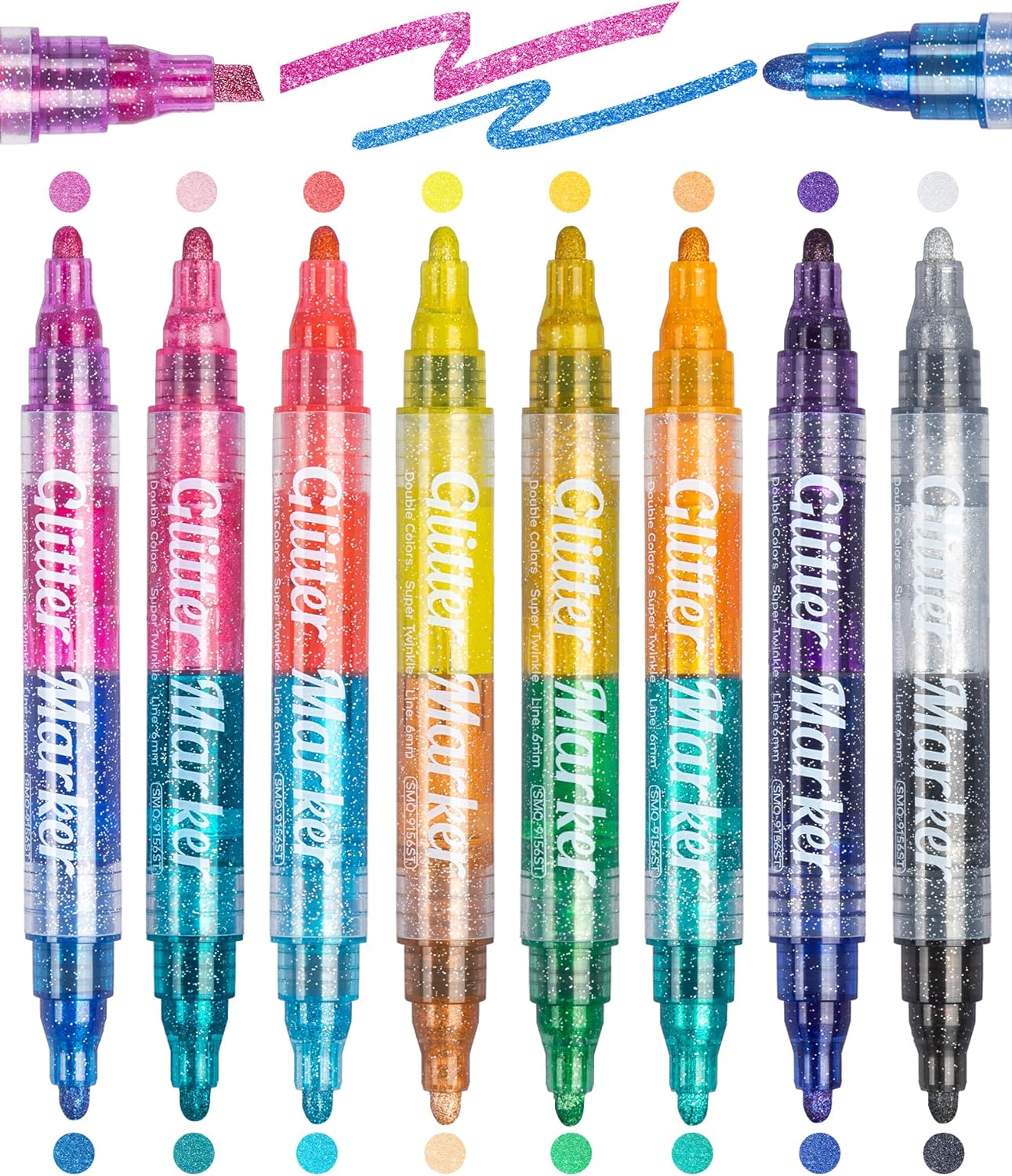 Glitter Markers,16 Colors Metallic Markers Sparkle Pens for Adults Kids,Arts & Crafts Supplies,Rock Painting, Wood, Scrapbook, Birthday Cards, Dual Tip Glitter Acrylic Paint Pens Set of 8