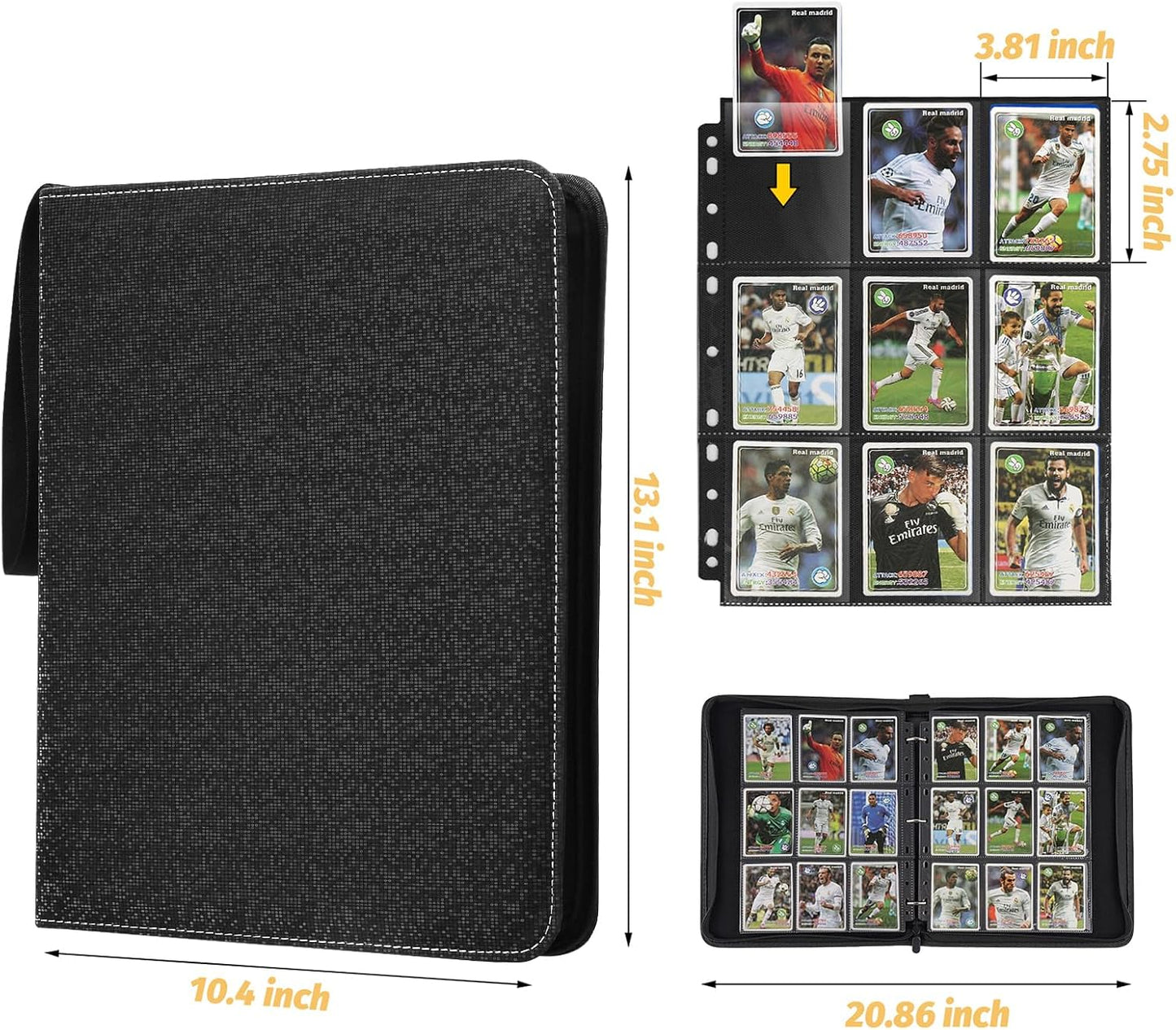 9 Pocket Card Binder, Premium Zip Trading Card Binder, 720 Double Sided Pocket PU Card Collection Binder, Collector Card Album, Card Folder for MTG, TCG, Sports Cards, Game Cards (Black2)