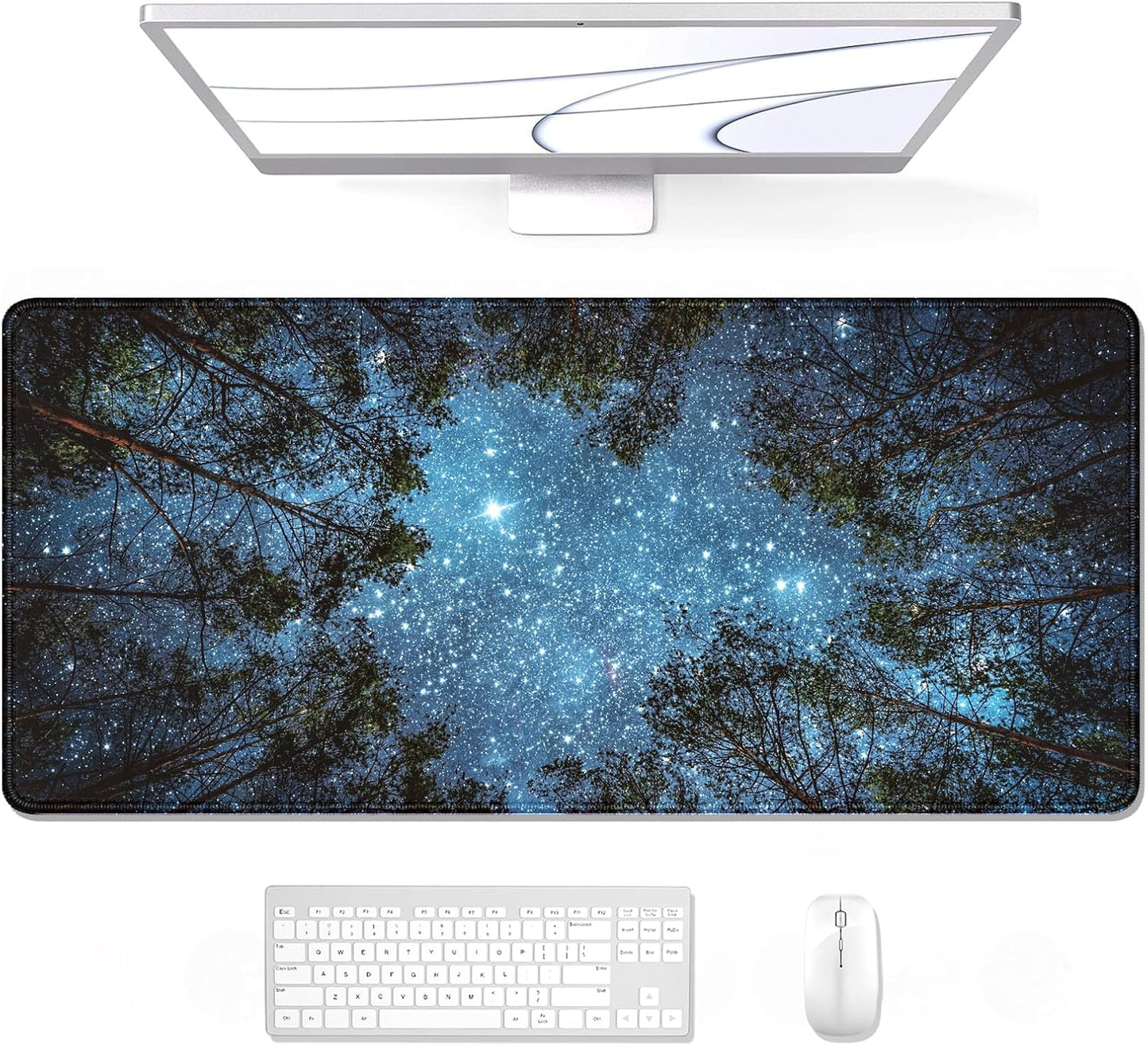 Auhoahsil Large Mouse Pad, XXL Gaming Mousepad, Desk Mat for Desktop, Thick Rubber, Big & Long Size, Stitched Edges, Full Desk Pad for Laptop & Computer, Extended 31.5 x 11.8 in, Silent Night Sky