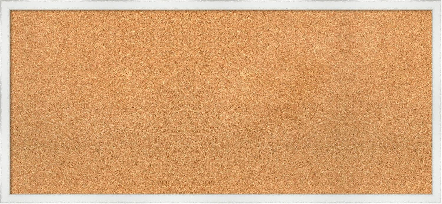 Amanti Art Natural Cork Board for Wall, 17x37 Vision Board with White Frame, Medium Corkboard Office Decor for Home Organization, Country Rustic Corkboard Pinboard to Display Items for Home