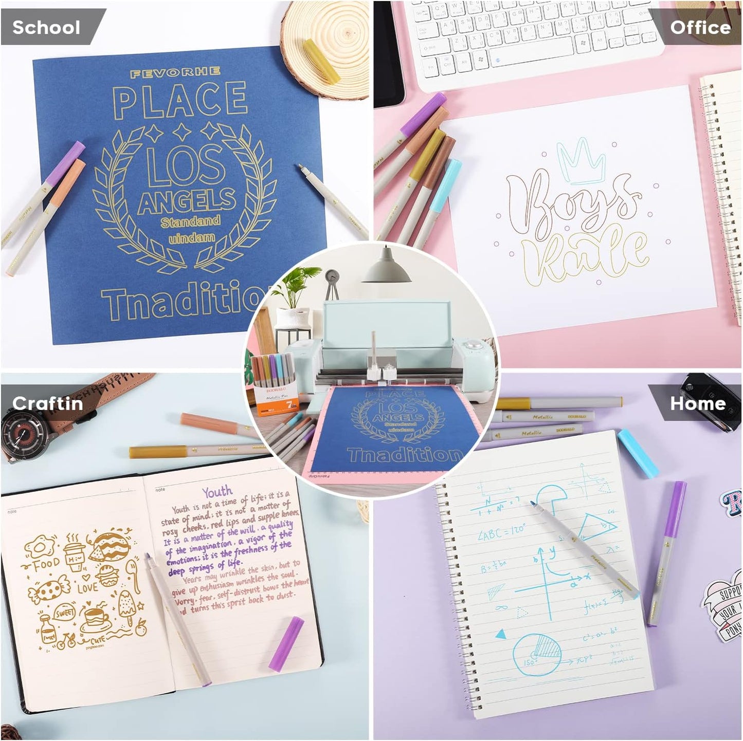 DOOHALO Gold Metallic Pen Compatible with Cricut Maker 3/Maker/Explore 3/Air 2/Air 1.0 Medium Point Metallic Tips 7 Colors Markers for drawing Writing