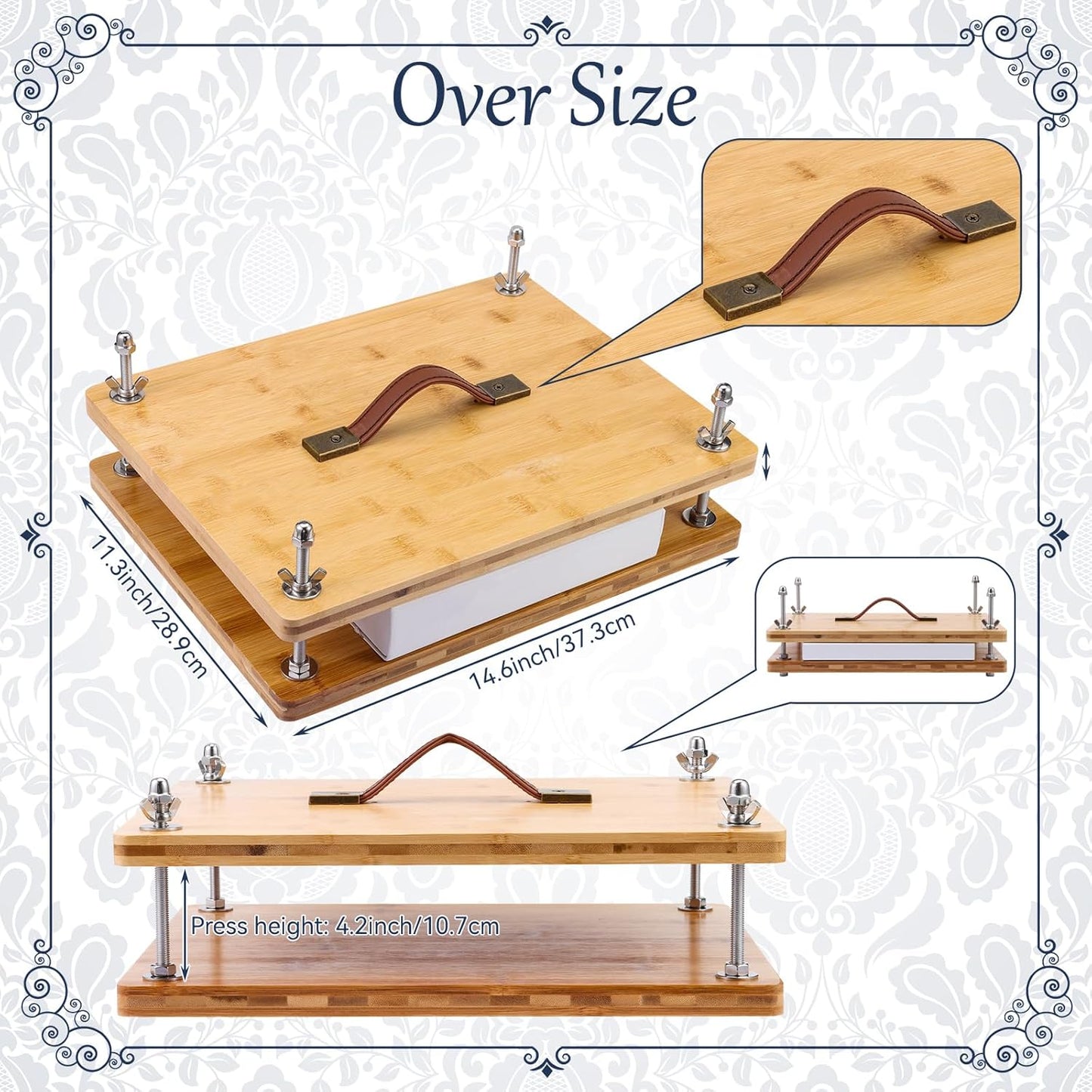 RANERVZ Large Bookbinding Press with Portable Handle, Bamboo Wood Oversized 14.8 x 11.4 Inch Ergonomic Book Binding Paper Machine Handmade DIY Craft Projects Binder Tool Supply Easy Assemble