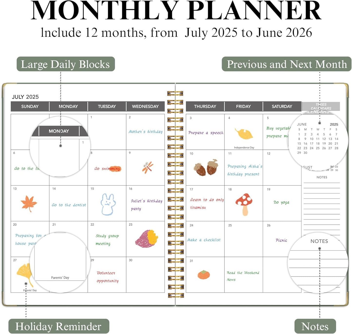 Appointment Book/Planner 2025-2026 - Daily Hourly Schedule Planner from 7am - 10 pm, Weekly & Monthly Hourly Appointment Book Calendar from July 2025 - June 2026, 9" x 11"-Green