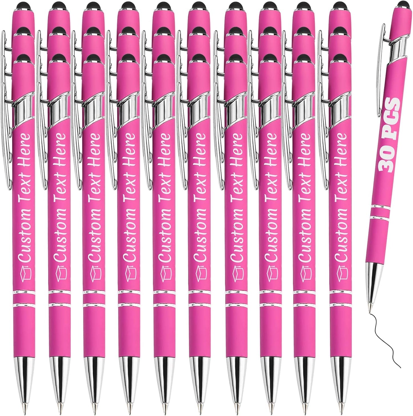 Personalized Pens Bulk 30 with Name Custom Engraving Ballpoint Pens with Stylus Tip Customized Smooth Writing Pens Personalized Gifts for Anniversary Birthday or Graduation(Pink,Black Ink)