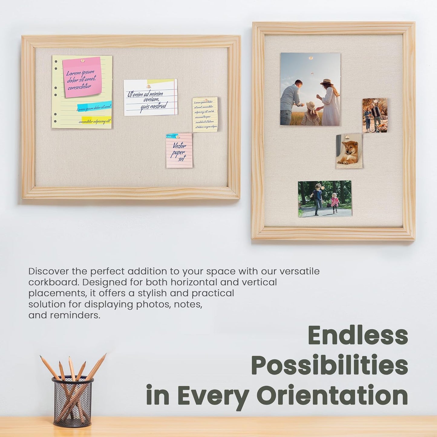 Bulletin Board Cork Board with Linen, 100% Wood Framed 18" x 24" Bulletin Board Decorations, Pin Boards for Walls, Wall Mounted Fabric Picture Board with 10 Pushpins for School, Home & Office, Natural