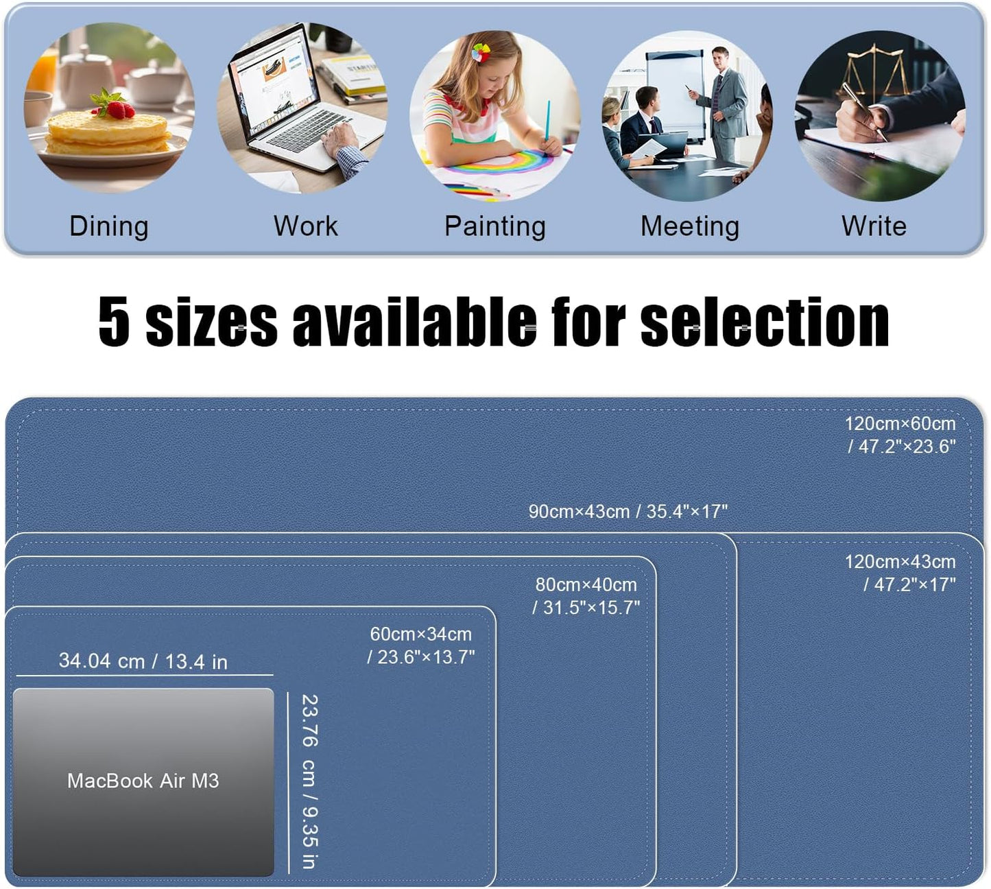 Dual-Sided Desk Pad, Natural Cork & PU Leather Mouse Pad for Desk, Desk Pad Protector, Non-Slip Desk Mat for Office and Home Work, (Lake Blue, 23.6" x 13.7")