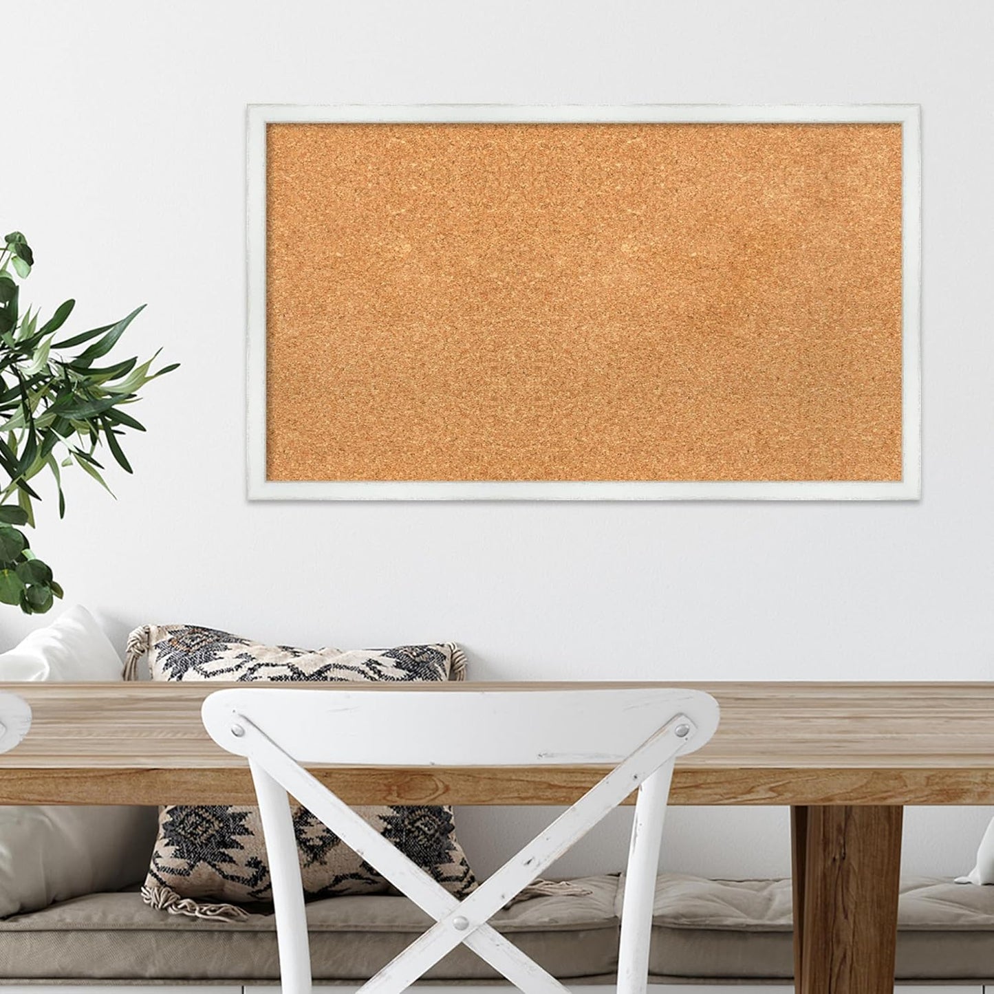 Amanti Art Natural Cork Board for Wall, 17x29 Vision Board with White Frame, Medium Corkboard Office Decor for Home Organization, Country Rustic Corkboard Pinboard to Display Items for Home