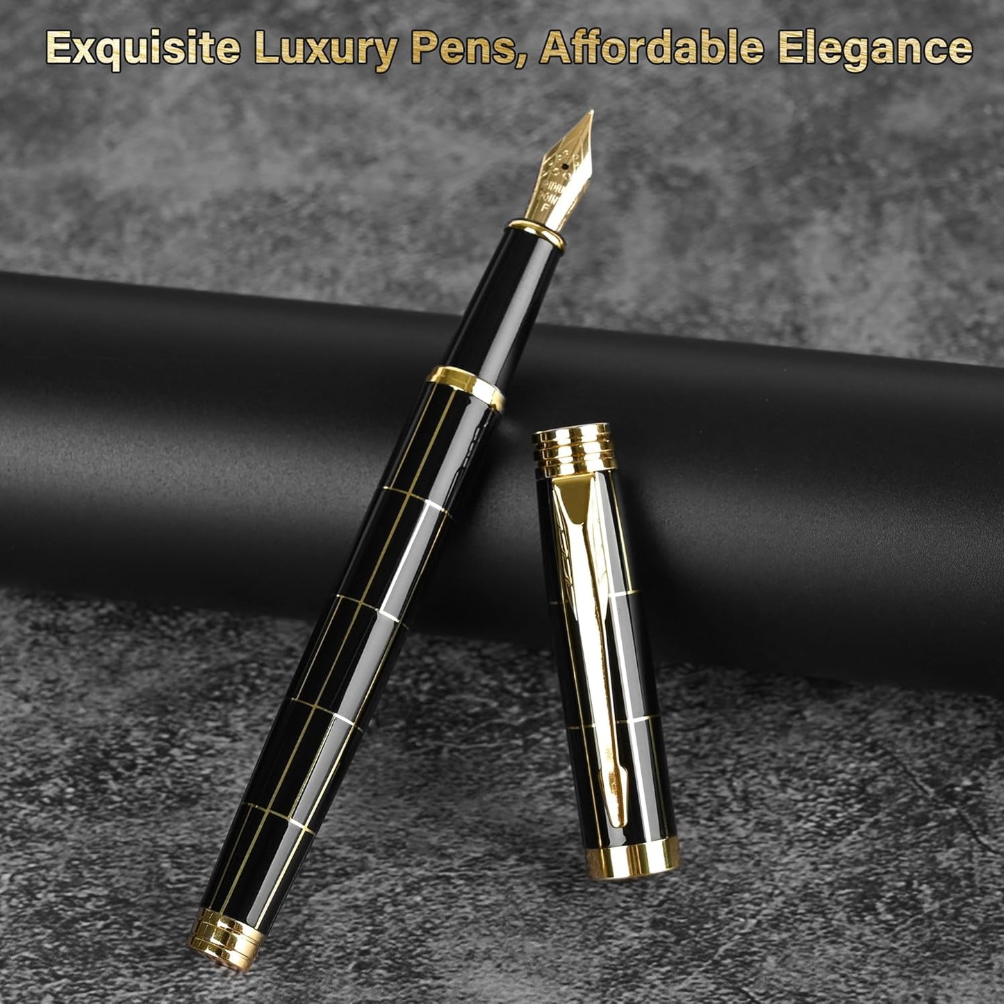 Fountain Pen Set, Medium Nib 0.5mm, Includes 10 Ink Cartridges & 2 Ink Refill Converters, Gift Case for Men & Women,Calligraphy Pen,Perfect Weight, Black.