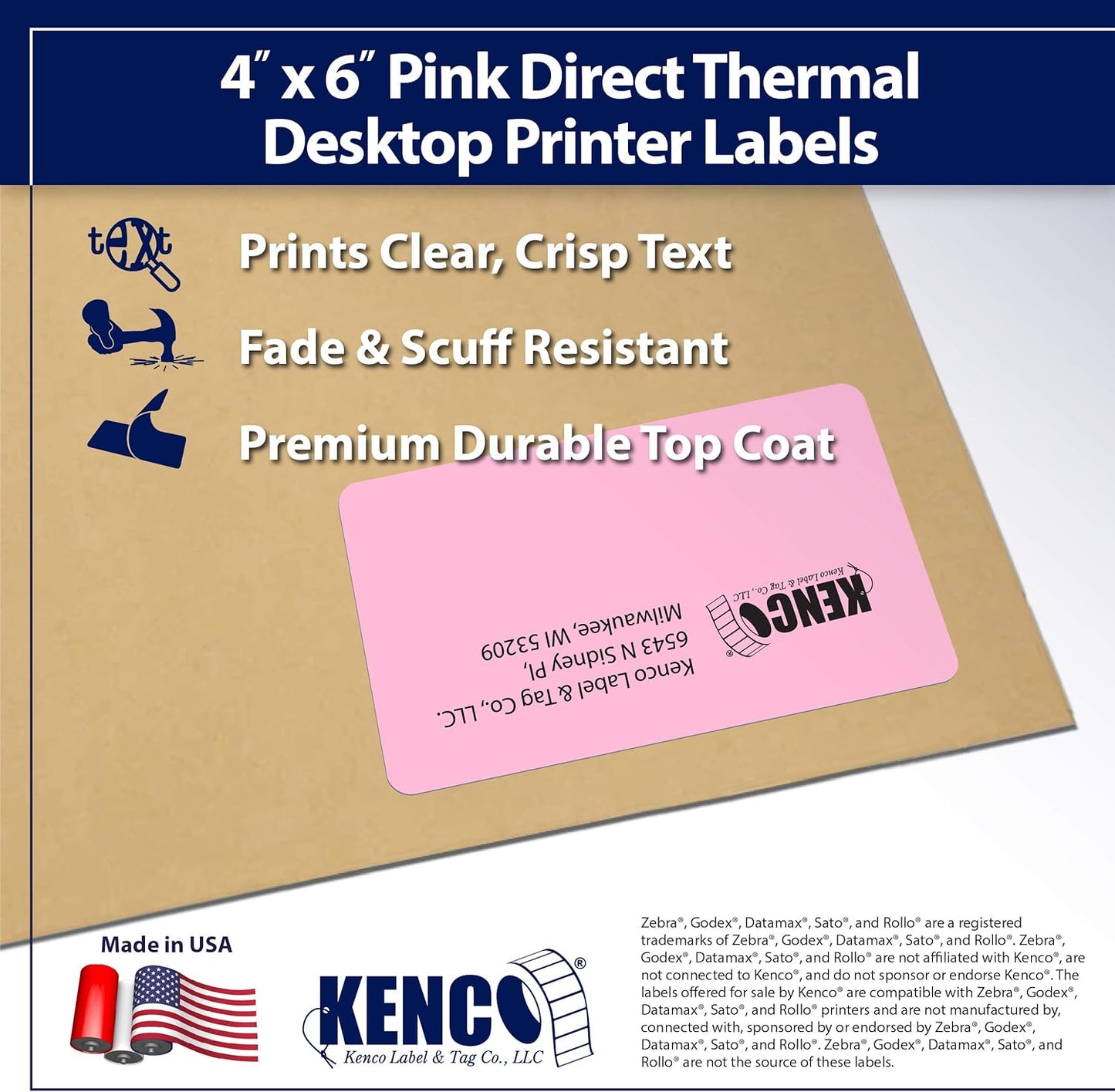 4" X 6" Direct Thermal Perforated Stickers Labels for Shipping Labels, Inventory, and Color Coding - Compatible with Zebra, Rollo, Godex and More (Pink, 12 Rolls)