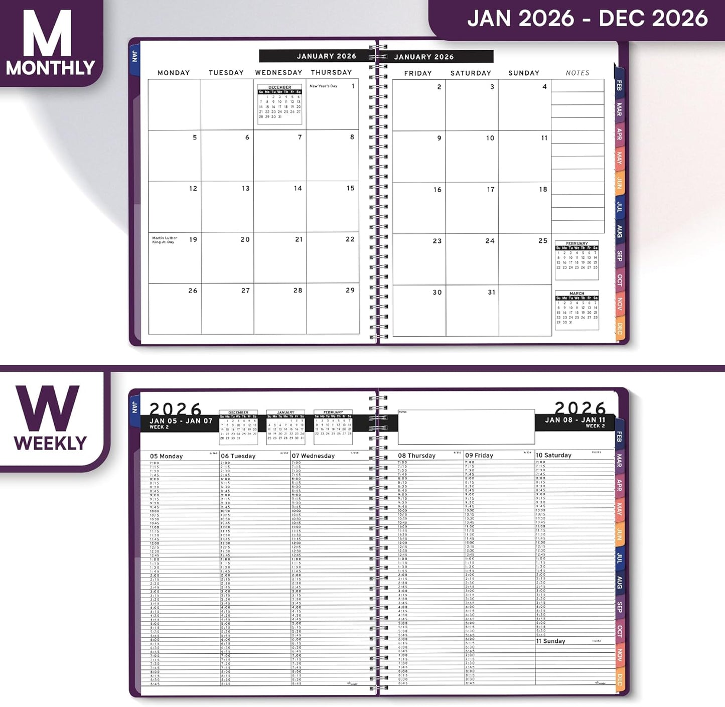 Ensight 2026 Appointment Book & Planner Ensight 8.5 x 11 inches Large Tabbed Daily Hourly Weekly Planner Schedule Book 15 Minute time Slots Business & Personal Planner Jan 2026 Dec 2026 Purple
