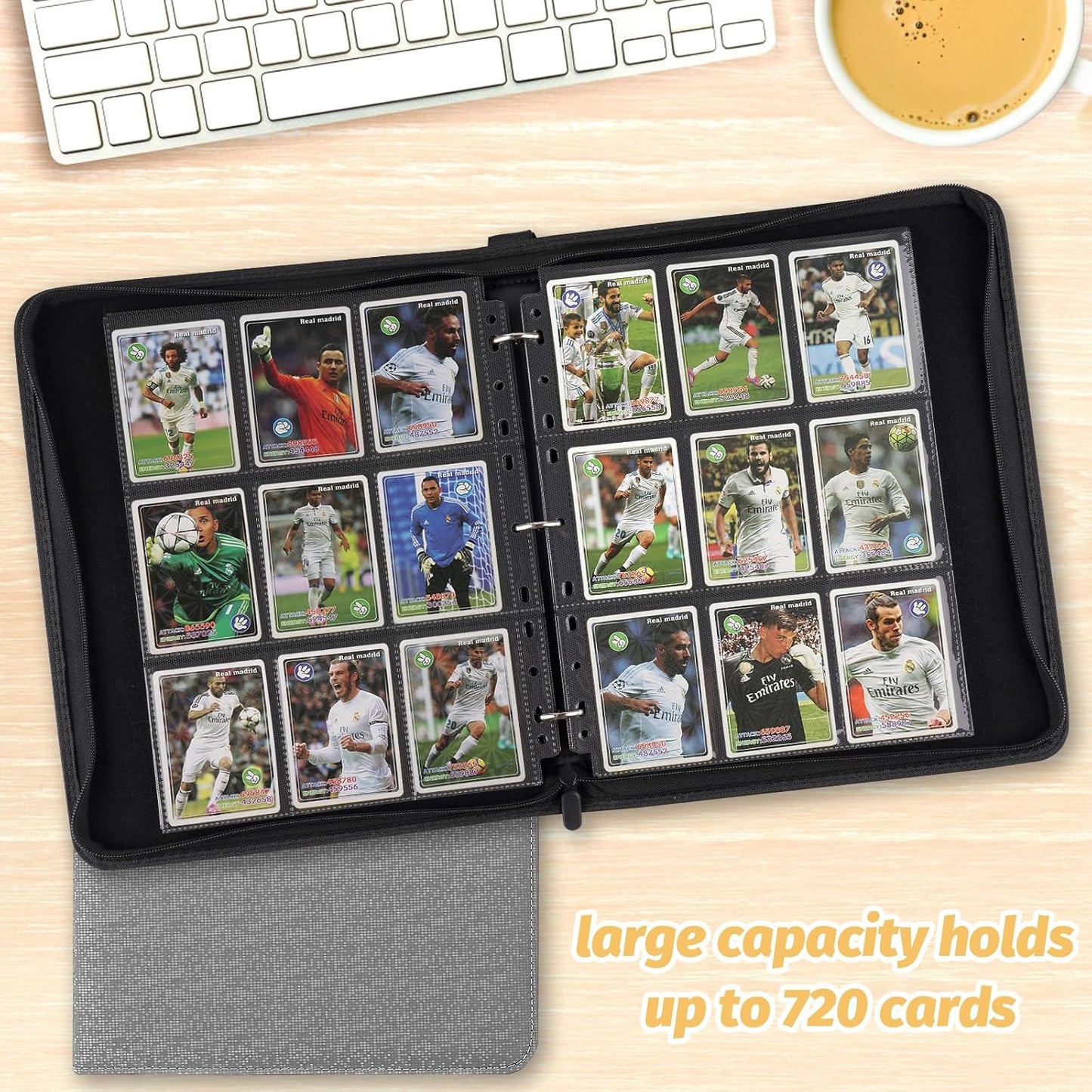 9 Pocket Card Binder, Premium Zip Trading Card Binder, 720 Double Sided Pocket PU Card Collection Binder, Collector Card Album, Card Folder for MTG, TCG, Sports Cards, Game Cards (Grey2)