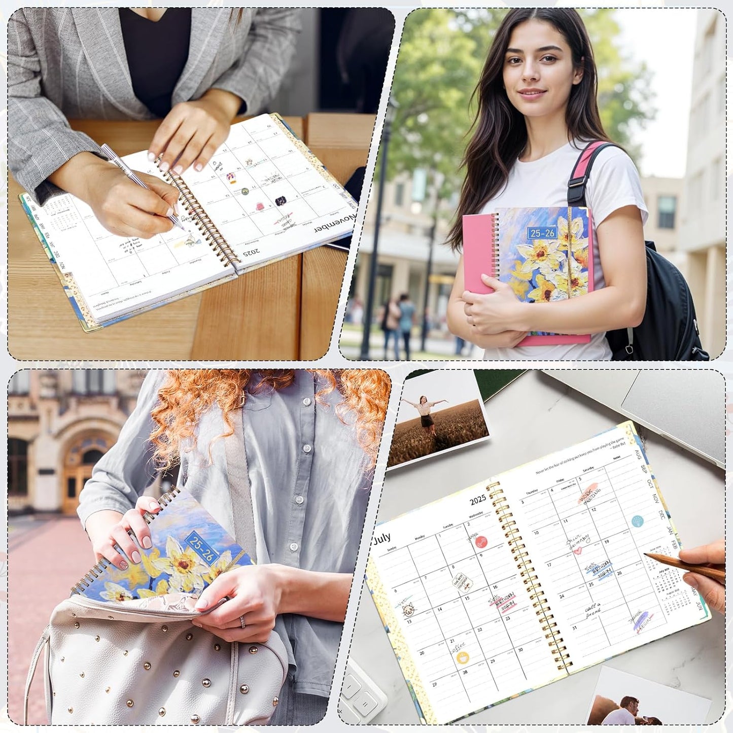 2025-2026 Academic Planner, A5 (6.5" x 8.5") Weekly and Monthly Planner, July 2025 - June 2026, Calendar Planner with Tabs, Inner Pocket for Home School Office Supplies, Yellow Flower