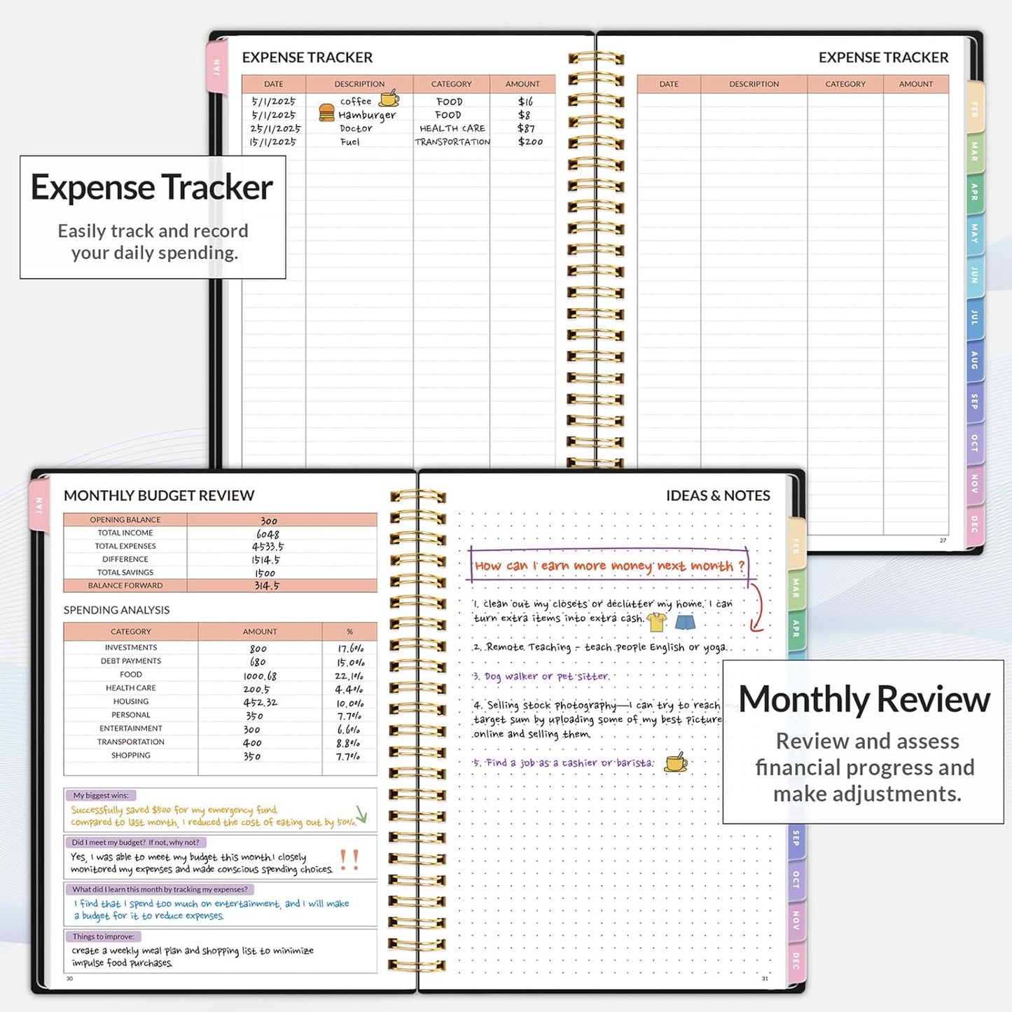 2026 Budget Planner - Monthly Budget Book from JAN 2026 - DEC 2026 with Expense Tracker Notebook, A5 Size (6.4" x 8.3") Bill Organizer & Finance Planner Account Book to Manage Your Finances, Black