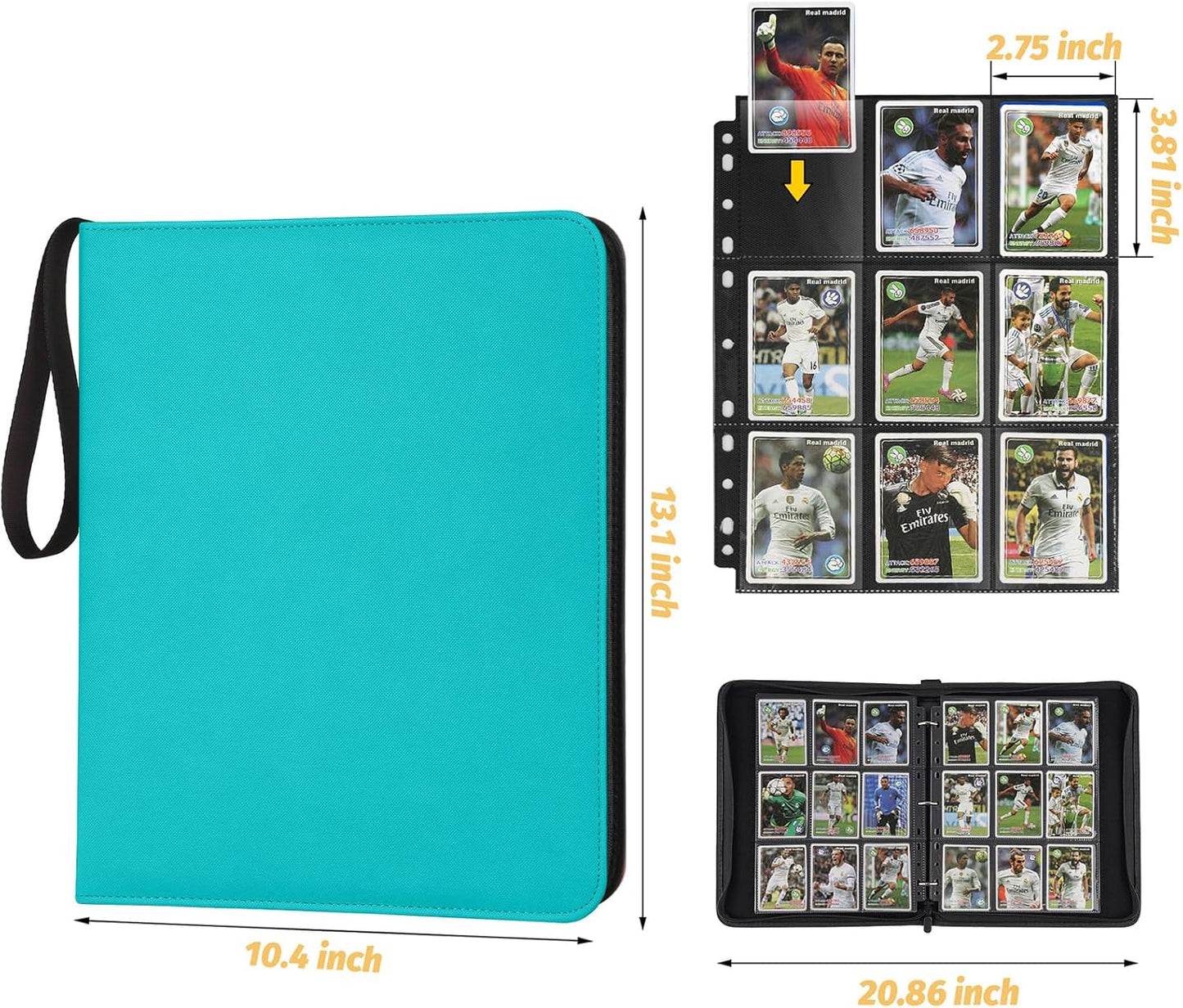 9 Pocket Card Binder, Premium Zip Trading Card Binder, 720 Double Sided Pocket PU Card Collection Binder, Collector Card Album, Card Folder for MTG, TCG, Sports Cards, Game Cards (LAKE BLUE)
