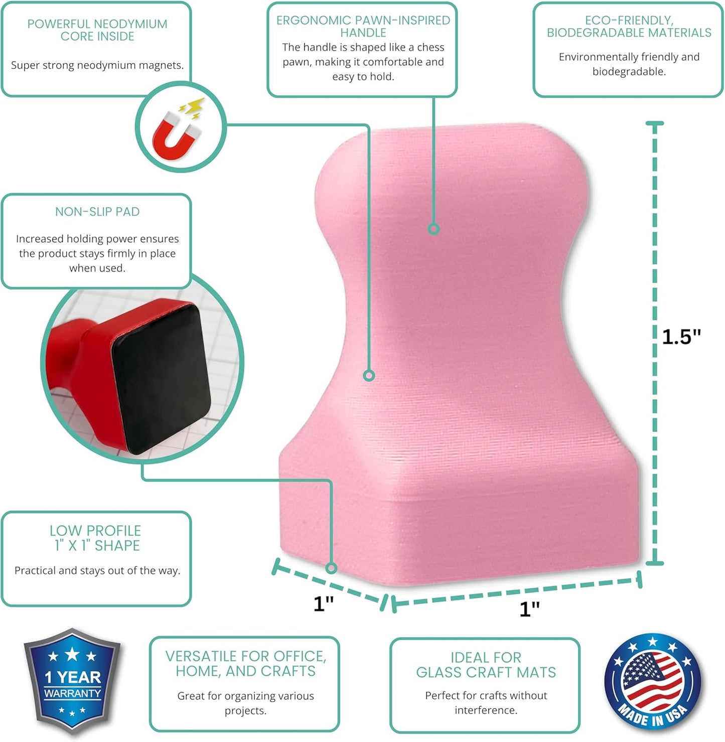 Glassboard Studio MiniPawn Magnet - Strong Neodymium Rare Earth Magnets for Fridge, Whiteboard, Locker & Magnetic Glassboards - Ideal for Crafting & Office Use - Strong Fridge Magnets (Blush Pink, 12)