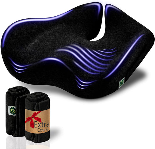 Pressure Relief Seat Cushion for Tailbone Pain – X Large Office Chair Cushion for Butt, Back Pain, Coccyx & Sciatica Pain Relief Pillow. Memory Foam Seat Cushions for Office Chairs (Original Black)