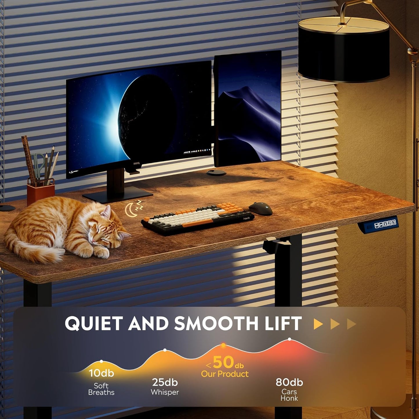 DEVAISE 48 Inch Electric Standing Desk, 3 Adjustable Height Stand up Desk for Home Office, Ergonomic Sit to Stand Desk with LED Touchscreen and Hook, 3 Memory Preset Computer Desk (Rustic Brown)