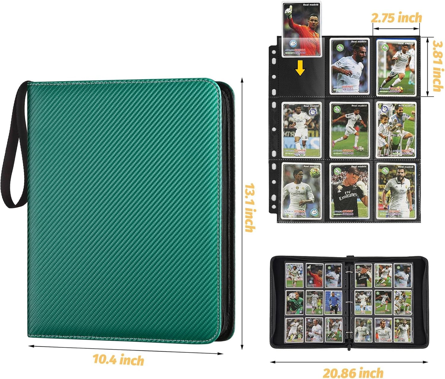 9 Pocket Card Binder, Premium Zip Trading Card Binder, 720 Double Sided Pocket PU Card Collection Binder, Collector Card Album, Card Folder for MTG, TCG, Sports Cards, Game Cards (Dark Green)