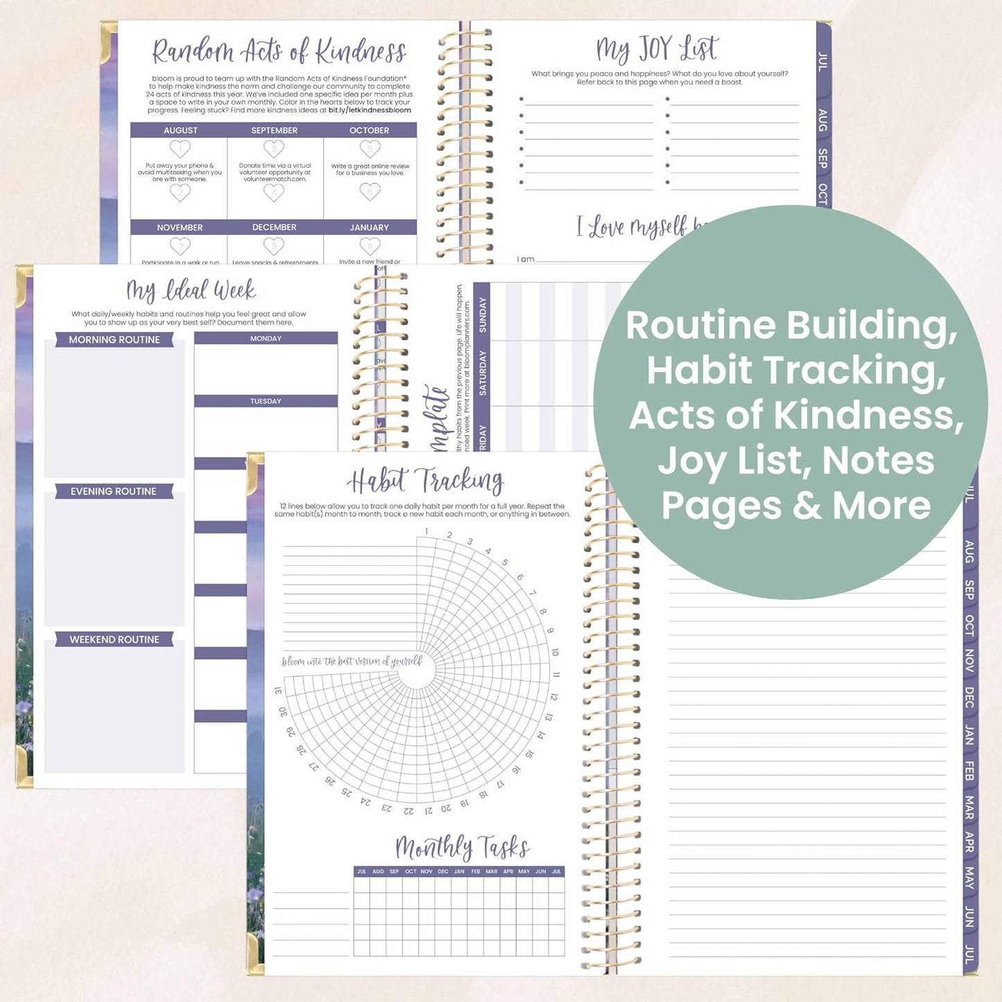 bloom daily planners HARDCOVER 2025-2026 Academic Year Day Planner (July 2025 - July 2026) - A5 Task Goal Organizer - Monthly & Weekly Inspirational Agenda Book - 5.5" x 8.25" - Mystical Mountains