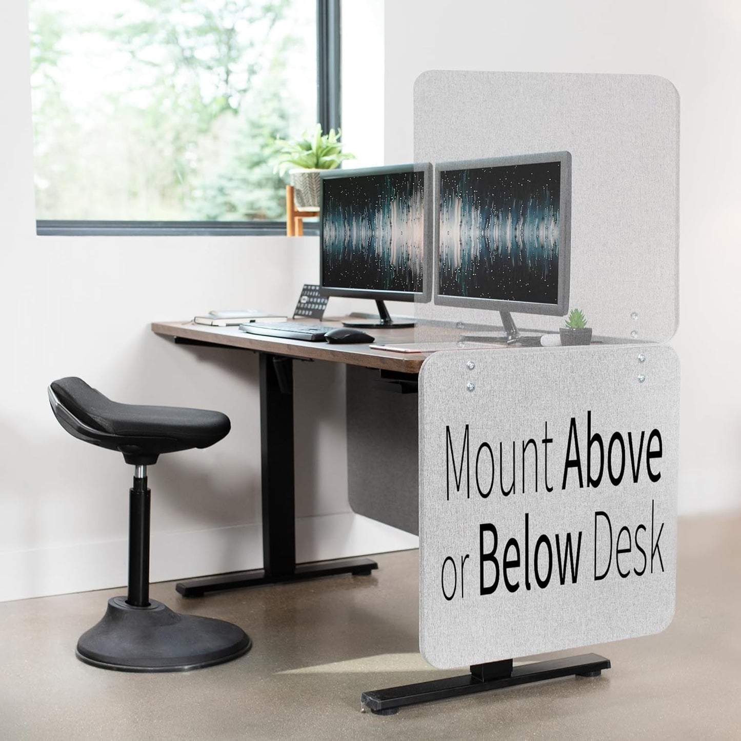 VIVO Clamp-on Privacy Panels 60 x 24 inch (x1), 24 x 24 inch (x2), Sound Absorbing Cubicle Desk Dividers, 3 Acoustic Partitions, Gray, PP-3-V108G