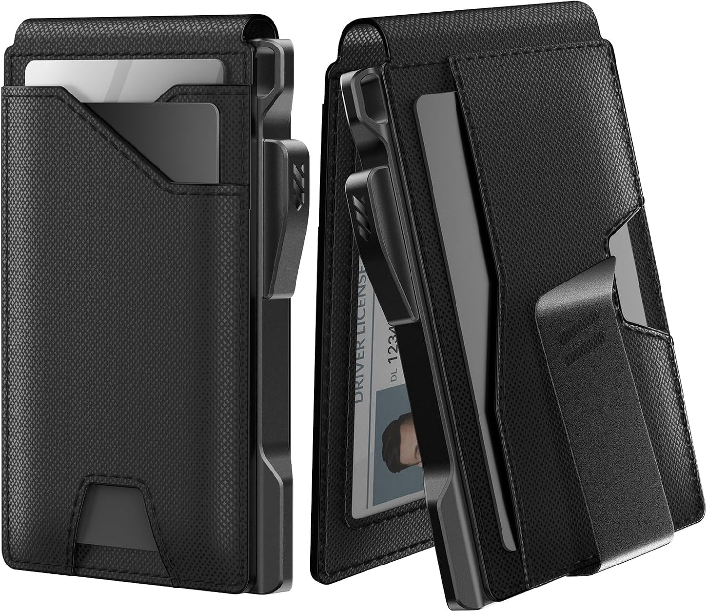 typecase Tactical Wallet for Men Card Holder: Pop Up Card Case, Genuine Leather, Smart, RFID Blocking, Slim, Minimalist, Thin, Front Pocket - 9-13 Card Capacitiy, ID Window, Money Clip (Dark Black)