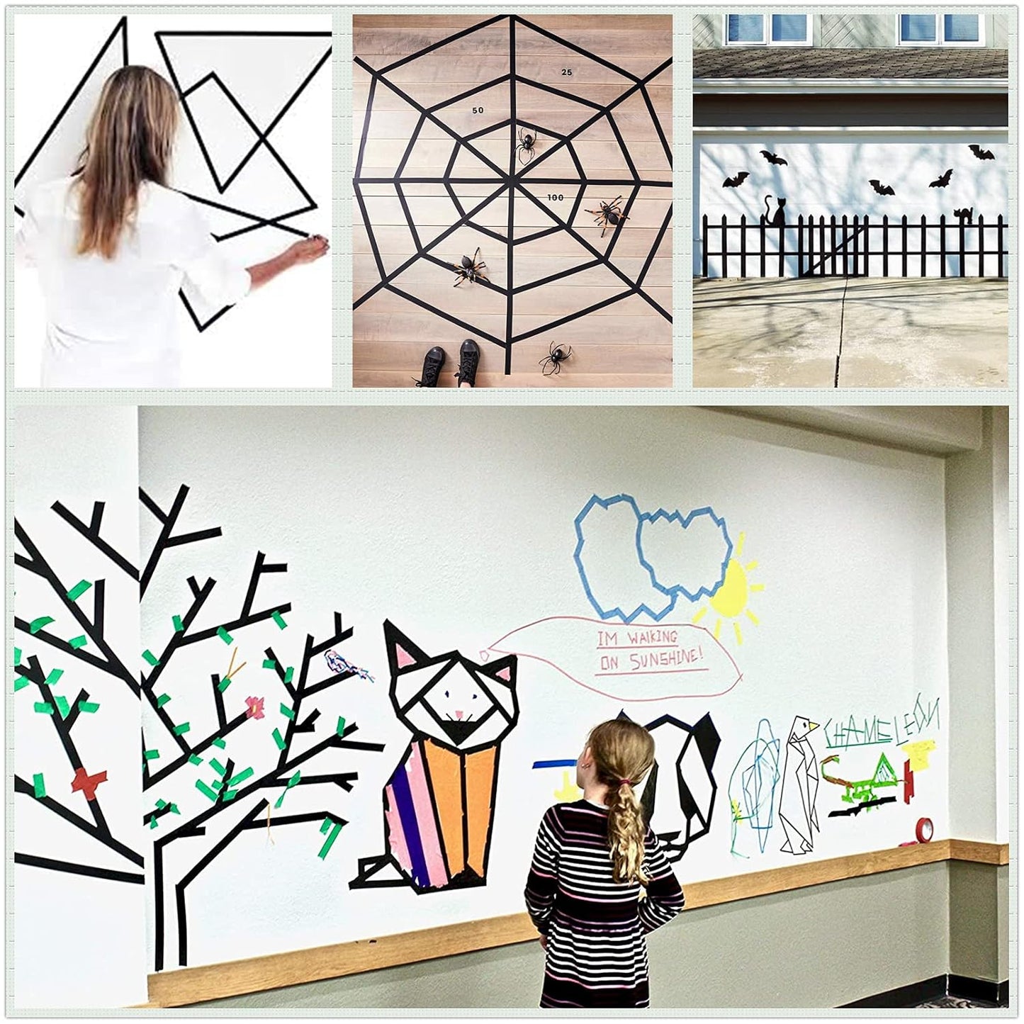 Black Painters Tape,0.7inch x 60 Yds x 3 Rolls (180 Yards Total) - Medium Adhesive Masking Tape for Painting,Labeling,DIY Crafting,Decoration and School Projects