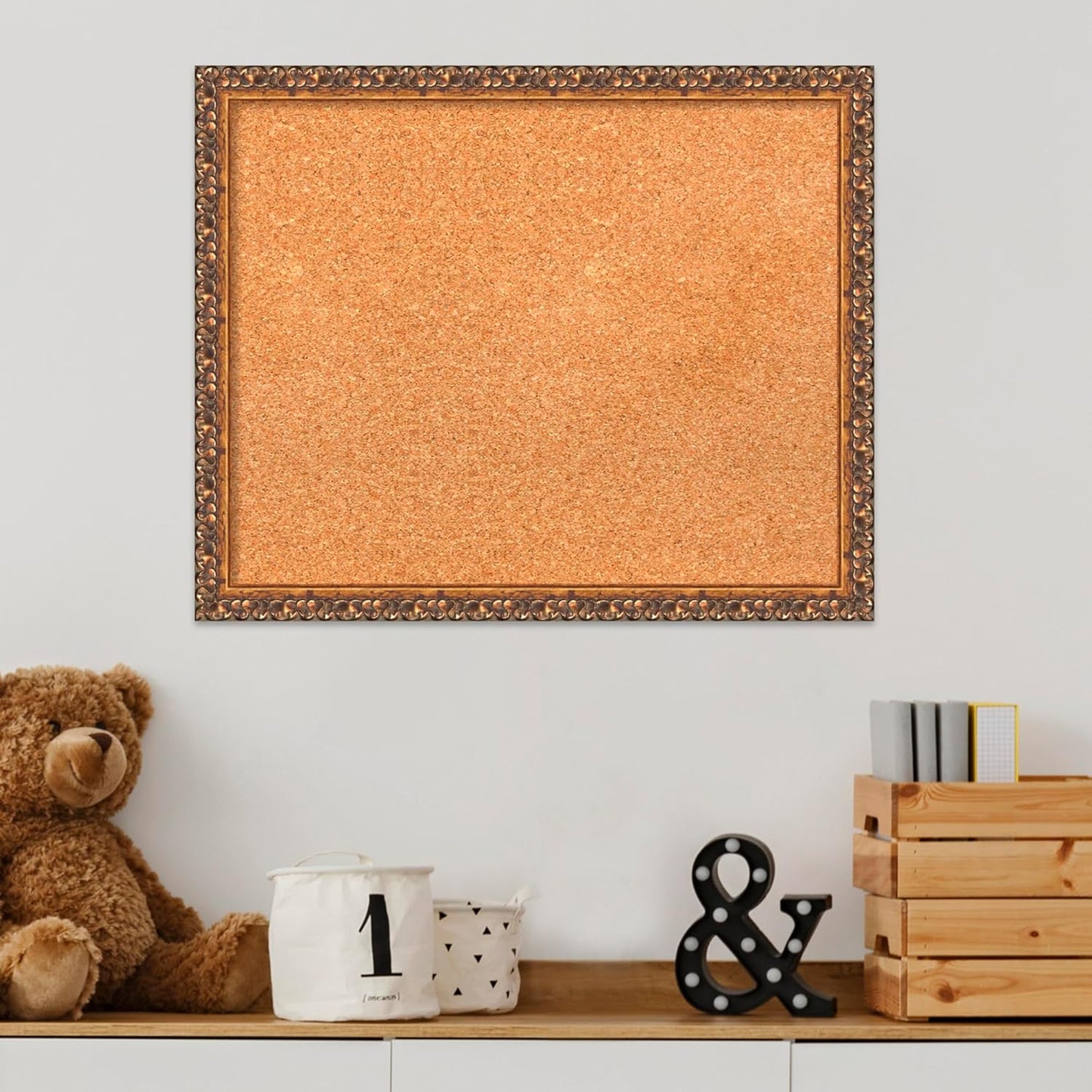 Amanti Art Natural Cork Board for Wall, 18x22 Vision Board with Bronze Frame, Small Corkboard Office Decor for Home Organization, Traditional Corkboard Pinboard to Display Items for Home Organization