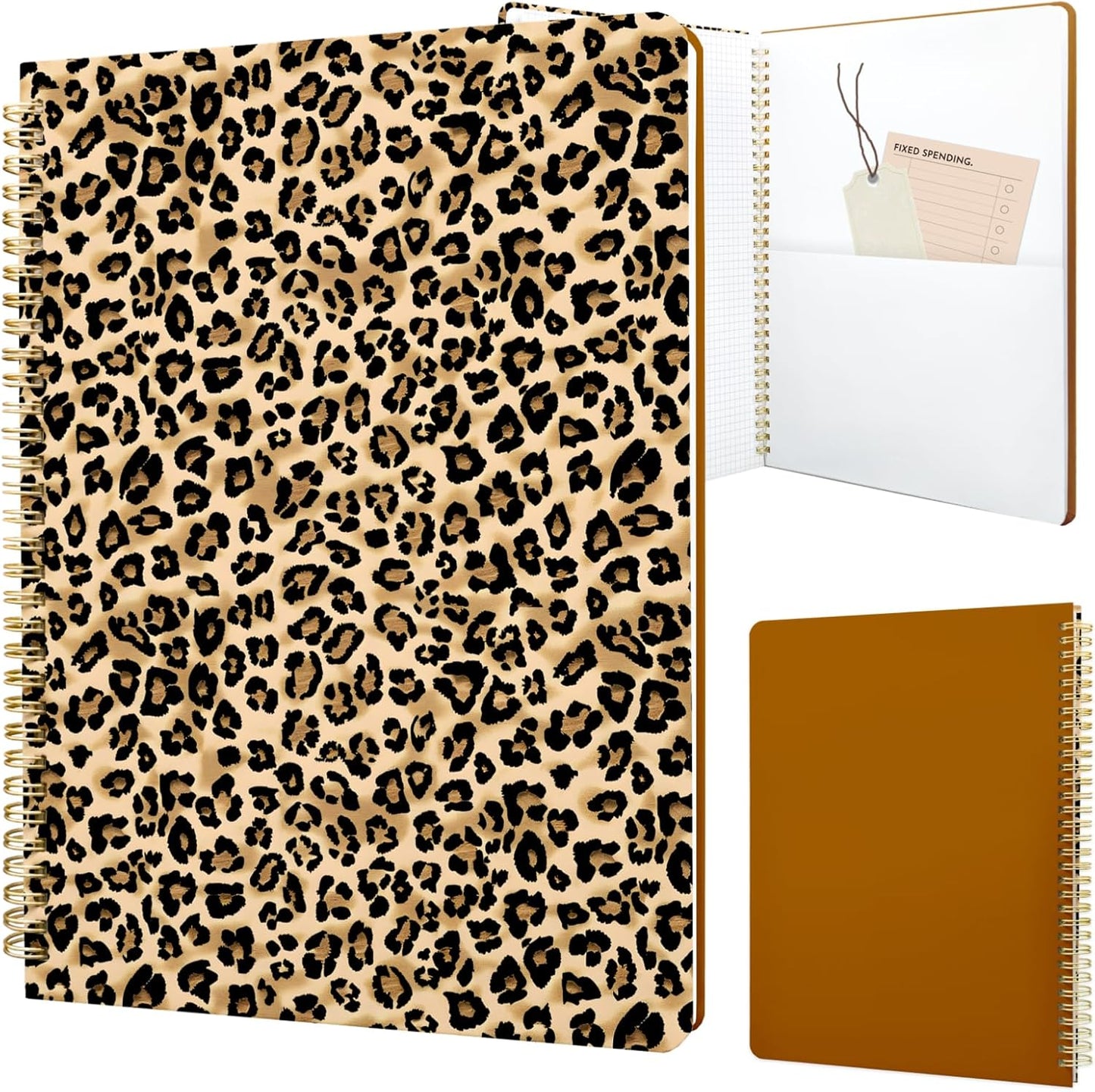 Cute Spiral Notebook journal A4 Aesthetic Pretty Design for Women Girls Kawaii with Pocket, 8.5 x 11 inch, Graph, Leopard