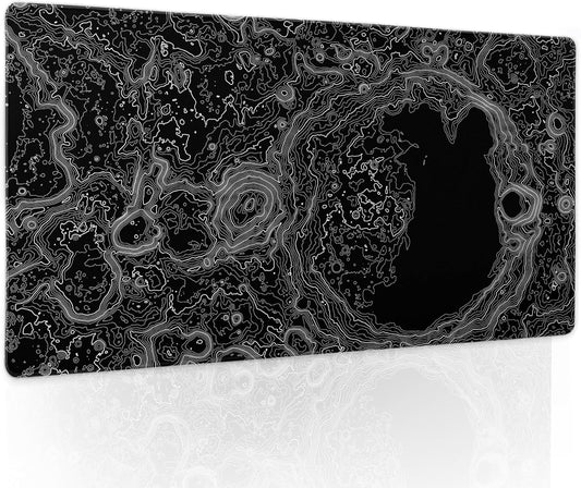 Black Whtie Topographic Gaming Mouse Pad XL Topo Moon Relief Map Extended Large Mat Mousepad Desk Pad Non-Slip Rubber Base Stitched Edge Long Keyboard Playmat for Desk Computer,24x14 Inch
