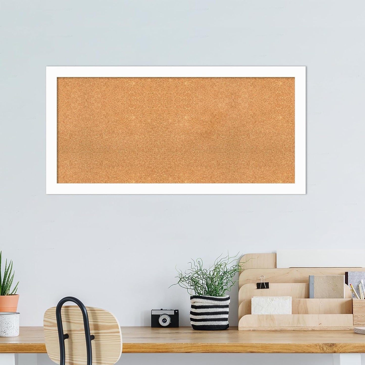 Amanti Art Natural Cork Board for Wall, 23x47 Vision Board with White Frame, Oversize Corkboard Office Decor for Home Organization, Casual Corkboard Pinboard to Display Items for Home Organization in