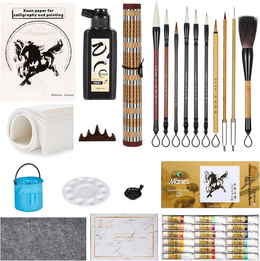 Corciosy Chinese Calligraphy Brushes Set,Professional Sumi Watercolor Brushes Writing, Japanese Painting Set for Beginners