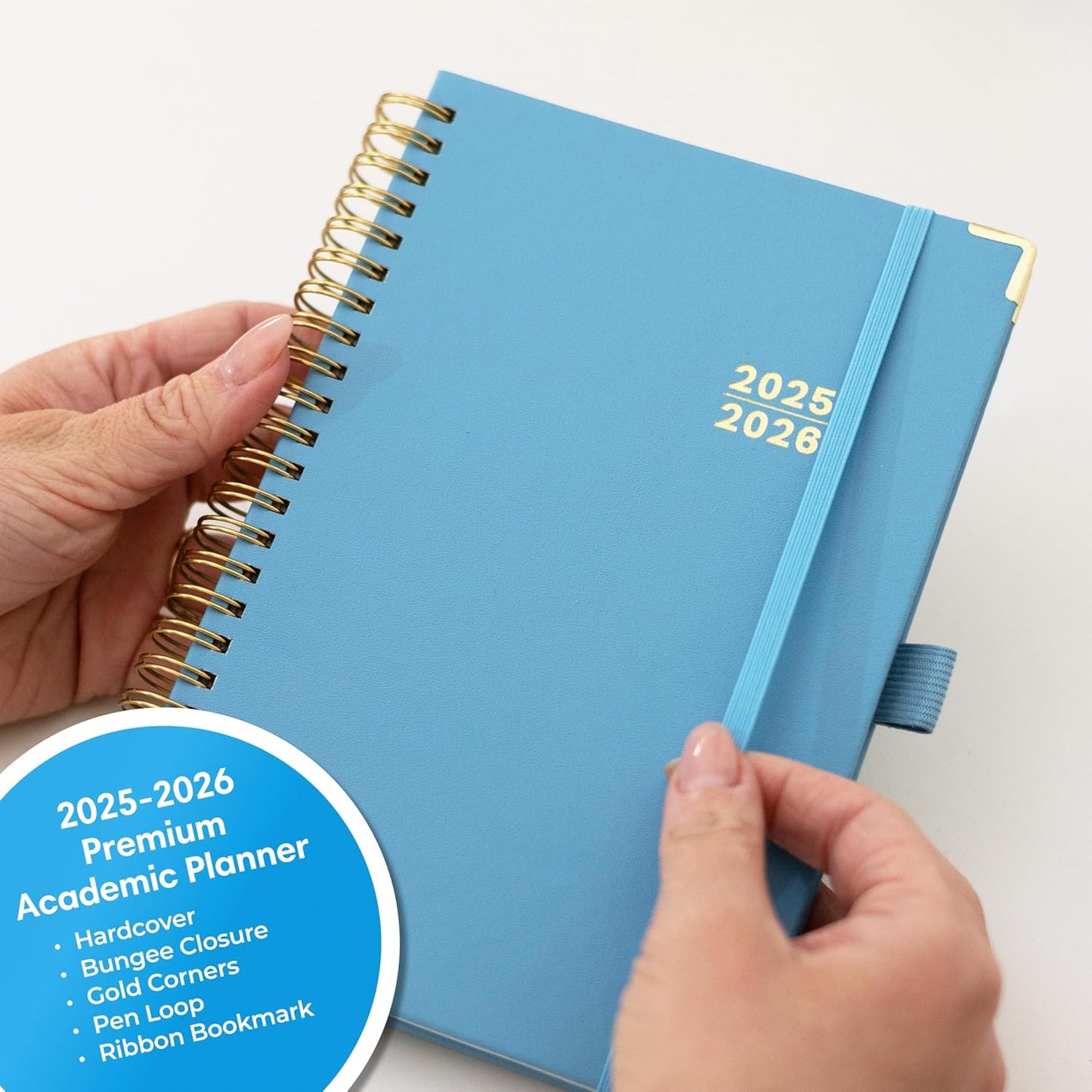 Blue Sky 2025-2026 Academic Year Weekly and Monthly Planner Calendar, July 2025 - June 2026, 12-Month, 5" x 8", Faux Leather Cover, Wirebound, Storage Pocket, Laminated Tabs, Blue Haze