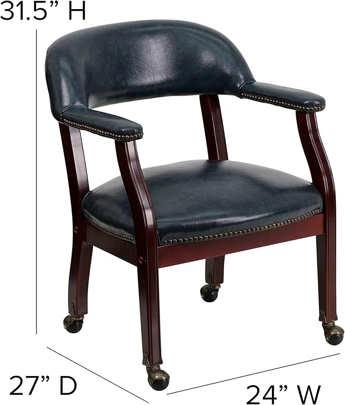 EMMA + OLIVER Navy Vinyl Luxurious Conference Chair with Casters